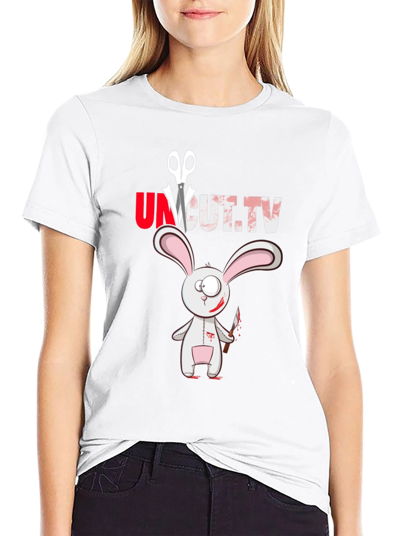 Black Uncut.tv Scary Rabbit T-Shirt view 9