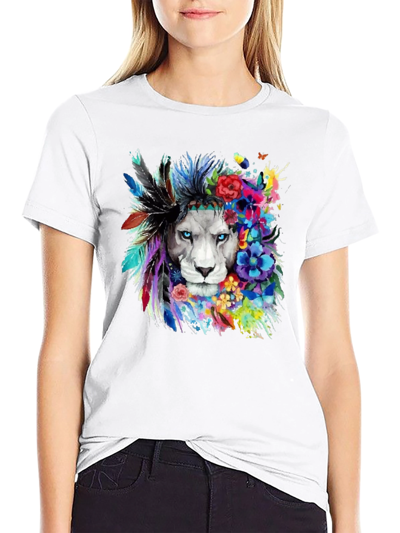 Black Lion Headdress Black T-Shirt - Unique Graphic Tee view 9