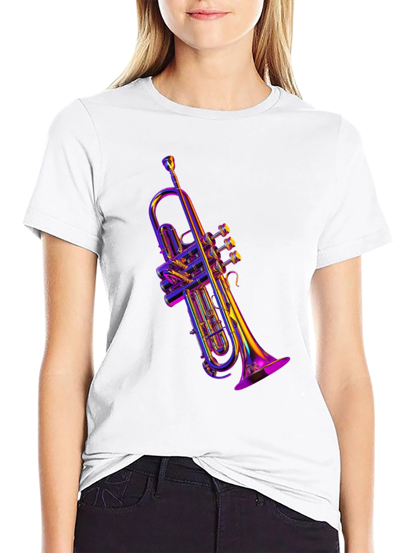 Black Neon Trumpet Graphic Tee - Musical Style view 9