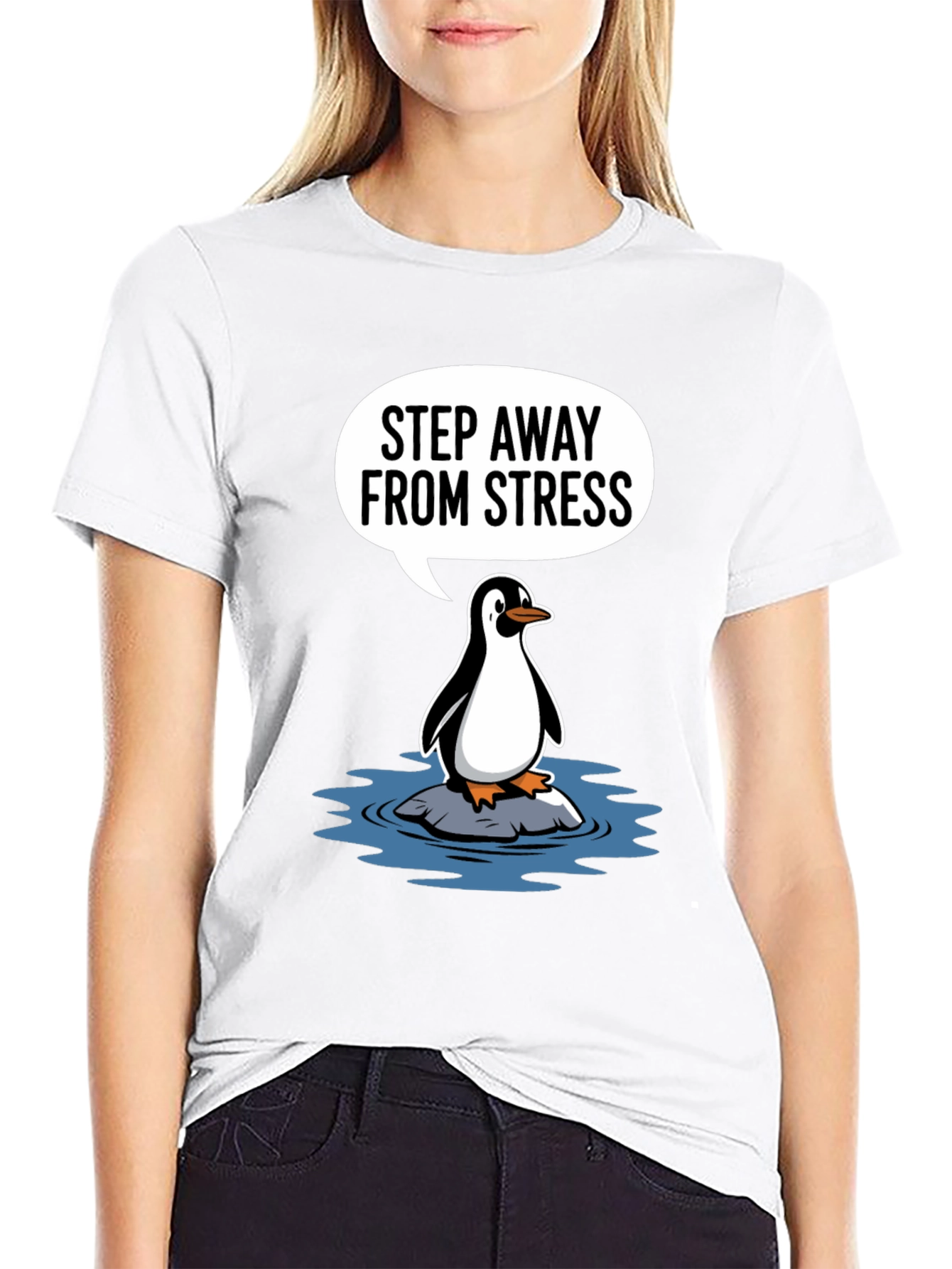 Black Step Away From Stress Penguin Graphic Tee view 9