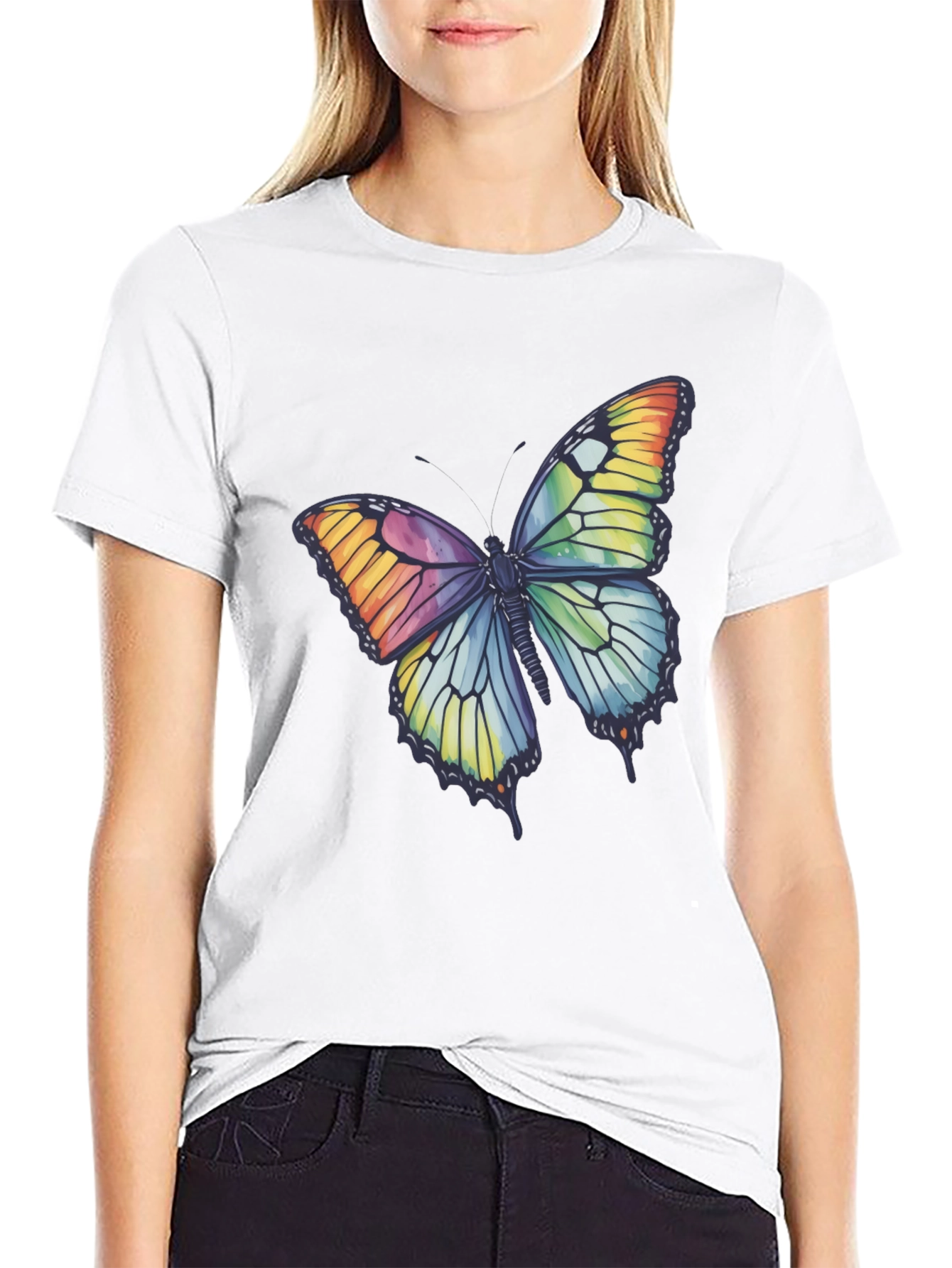 Black Butterfly Graphic Tee - Rainbow Wings T-Shirt view 9
