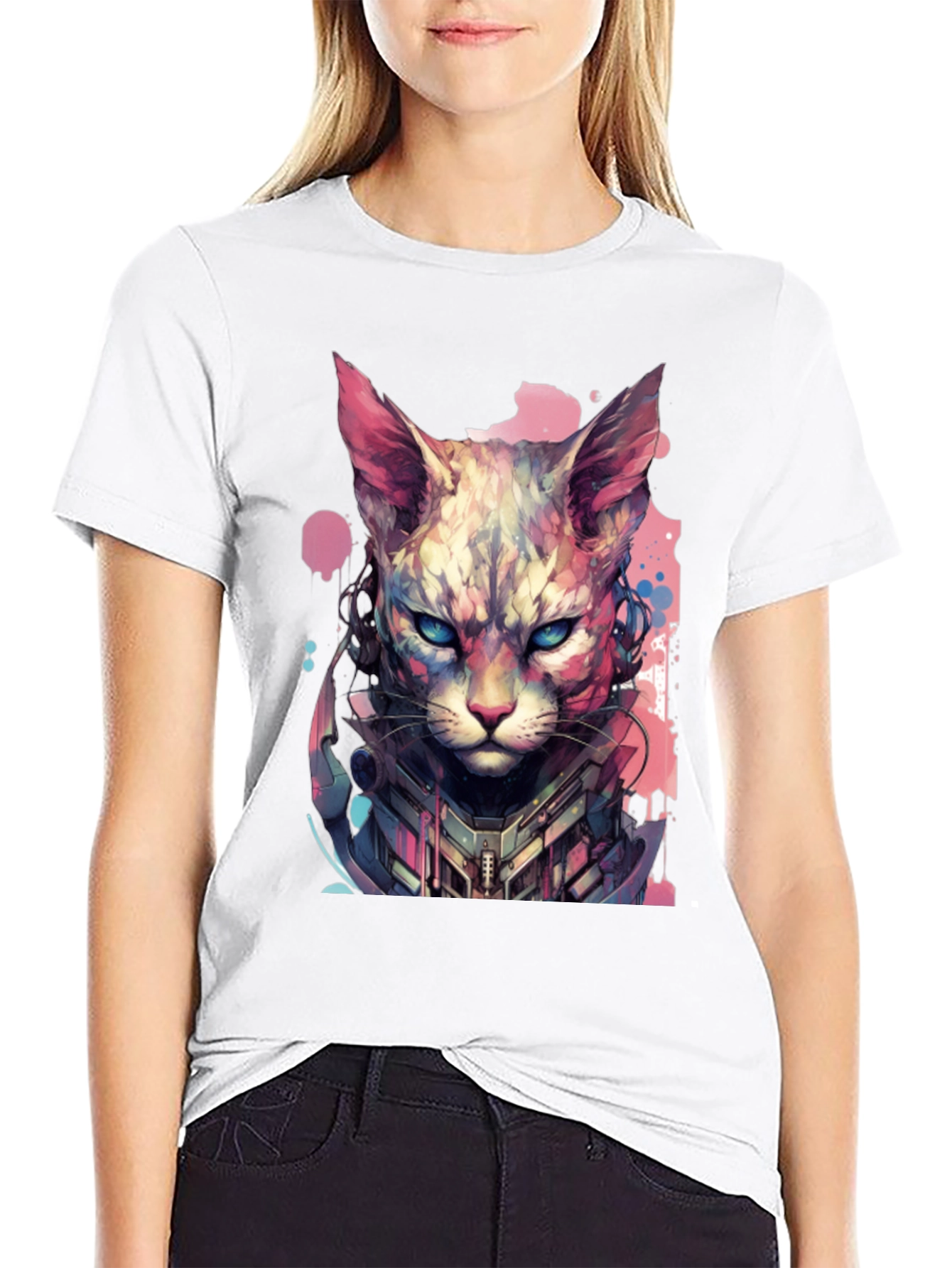 Black Cyberpunk Cat T-Shirt - Unique Graphic Tee view 9