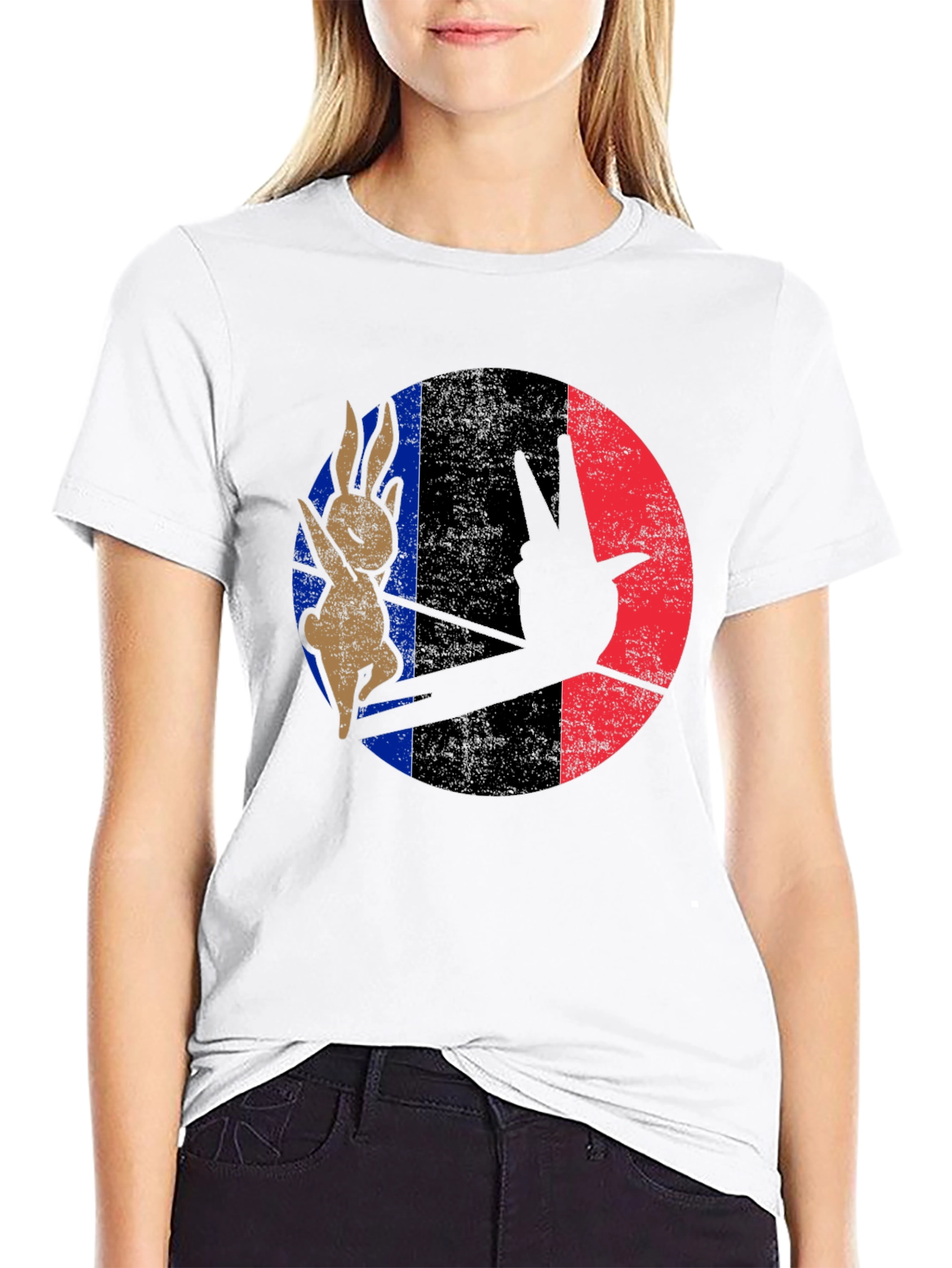 Black Retro Bunny Peace Sign Graphic Tee view 9