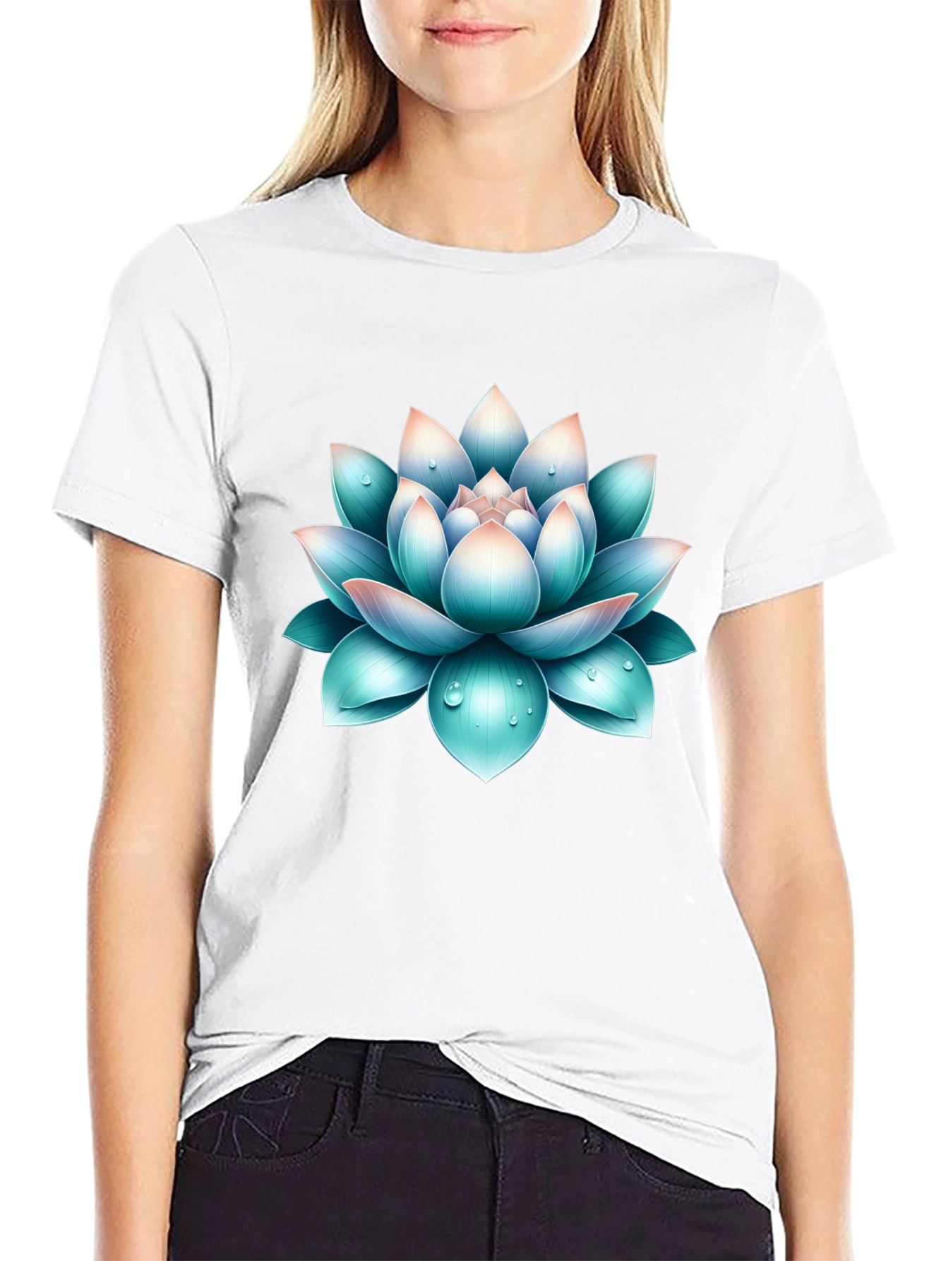 Black Lotus Flower Graphic Print Black T-Shirt view 9