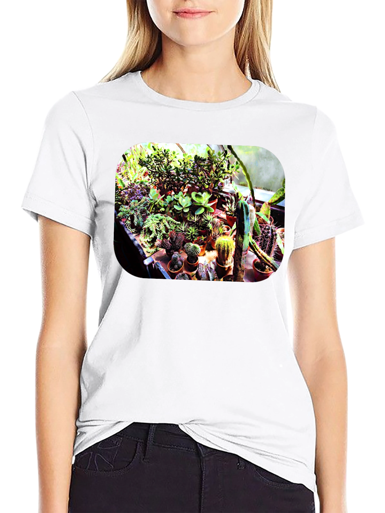 Black Trendy Cactus Garden T-Shirt - Unique Plant Lover Tee view 9