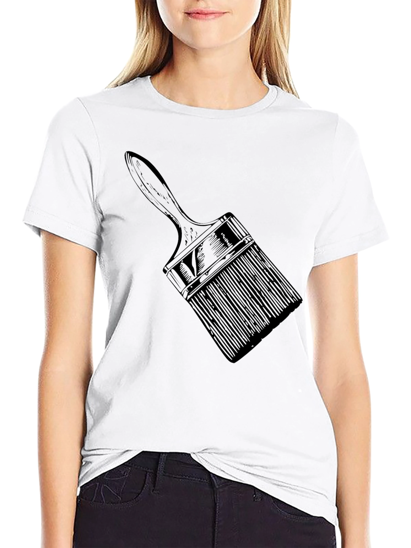 Black Paint Brush Graphic Tee - Artistic Black T-Shirt view 9