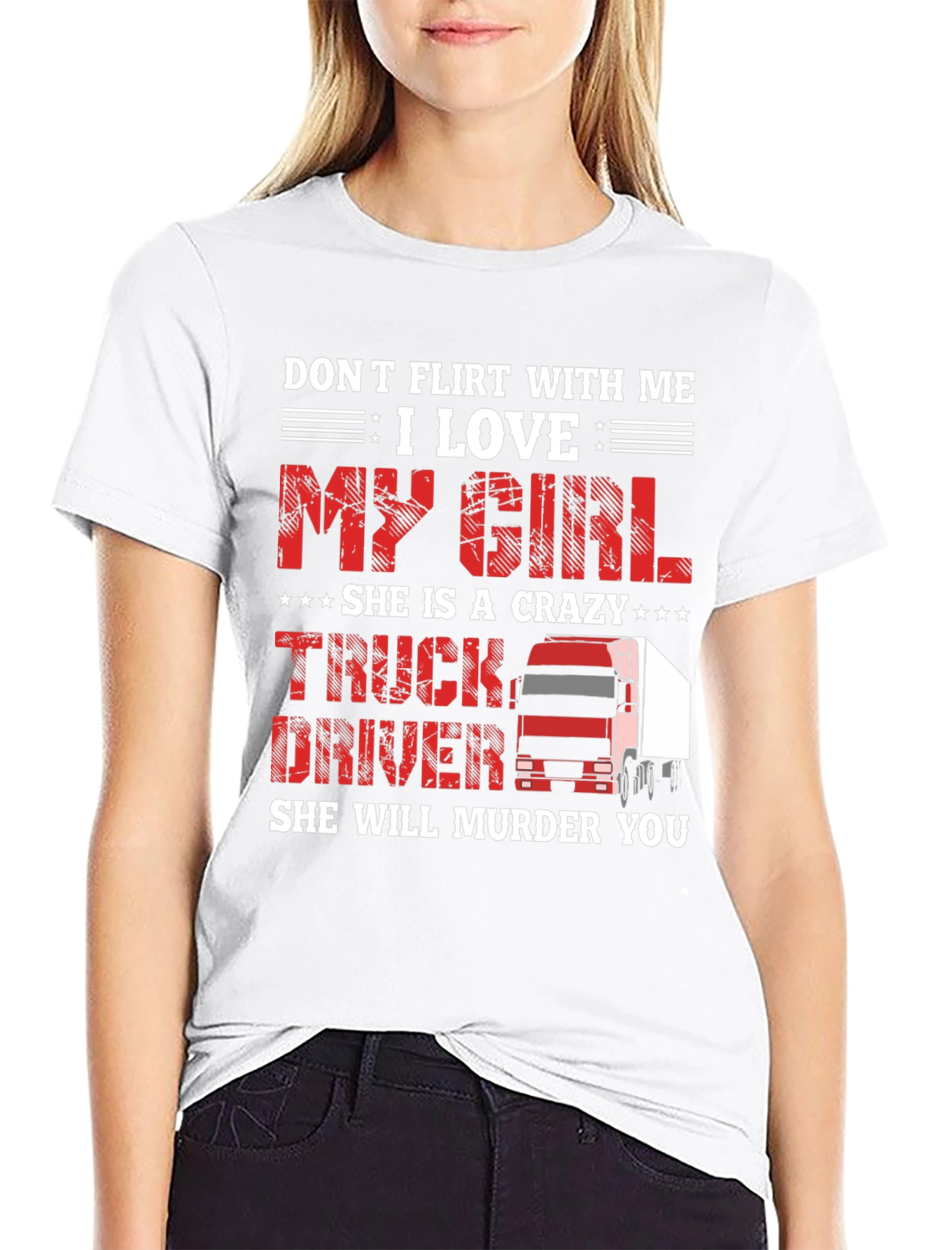 Black Crazy Truck Driver Girl T-Shirt view 9