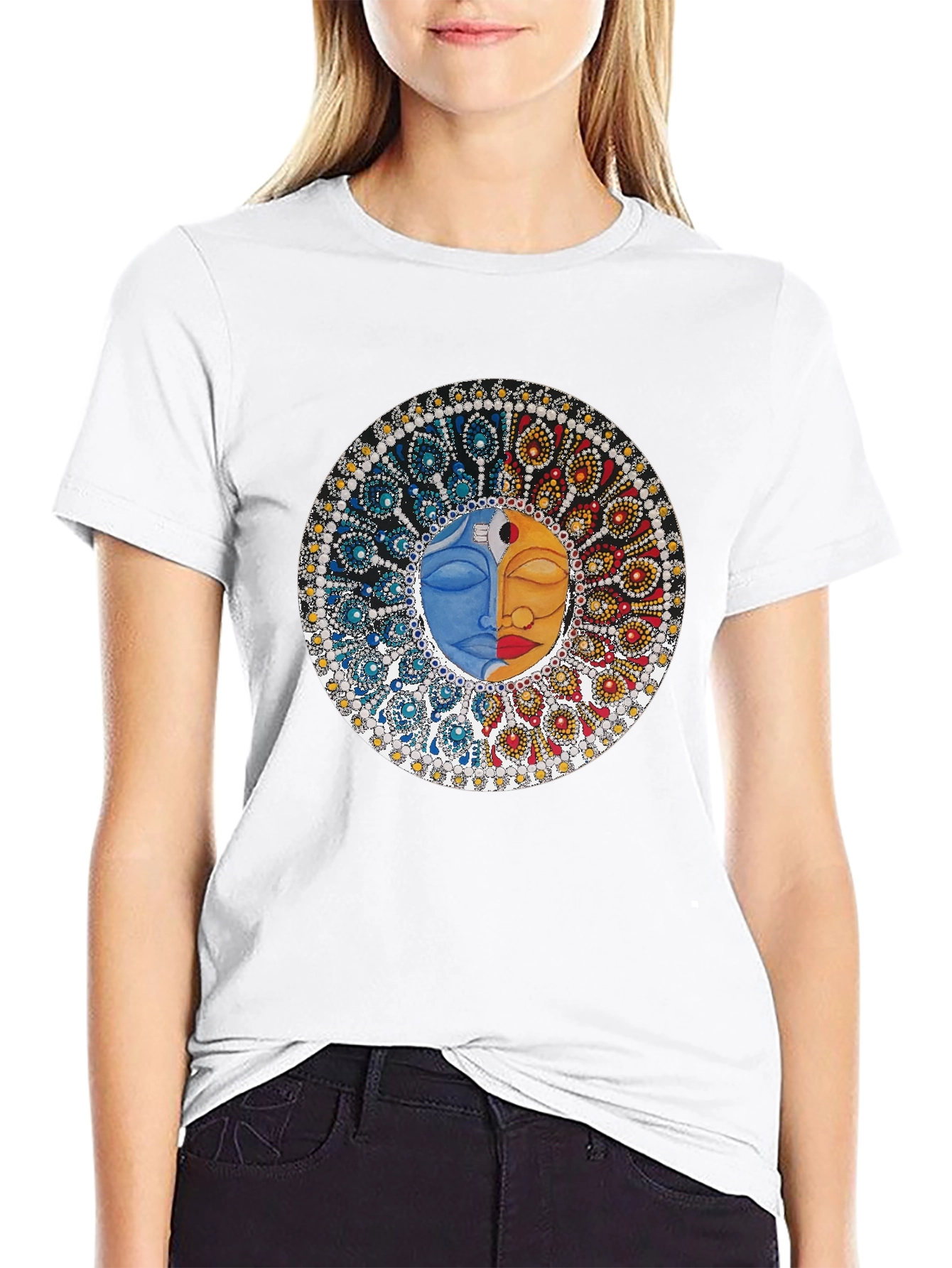 Black Yin Yang Face Graphic Tee - Unisex Black T-Shirt view 9