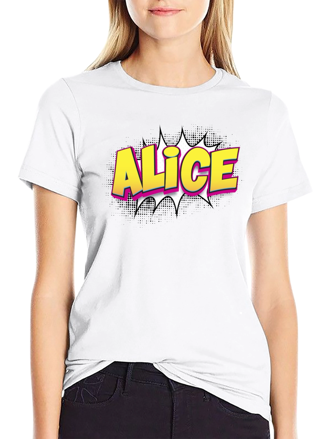Black Alice Comic Style Graphic T-Shirt view 9