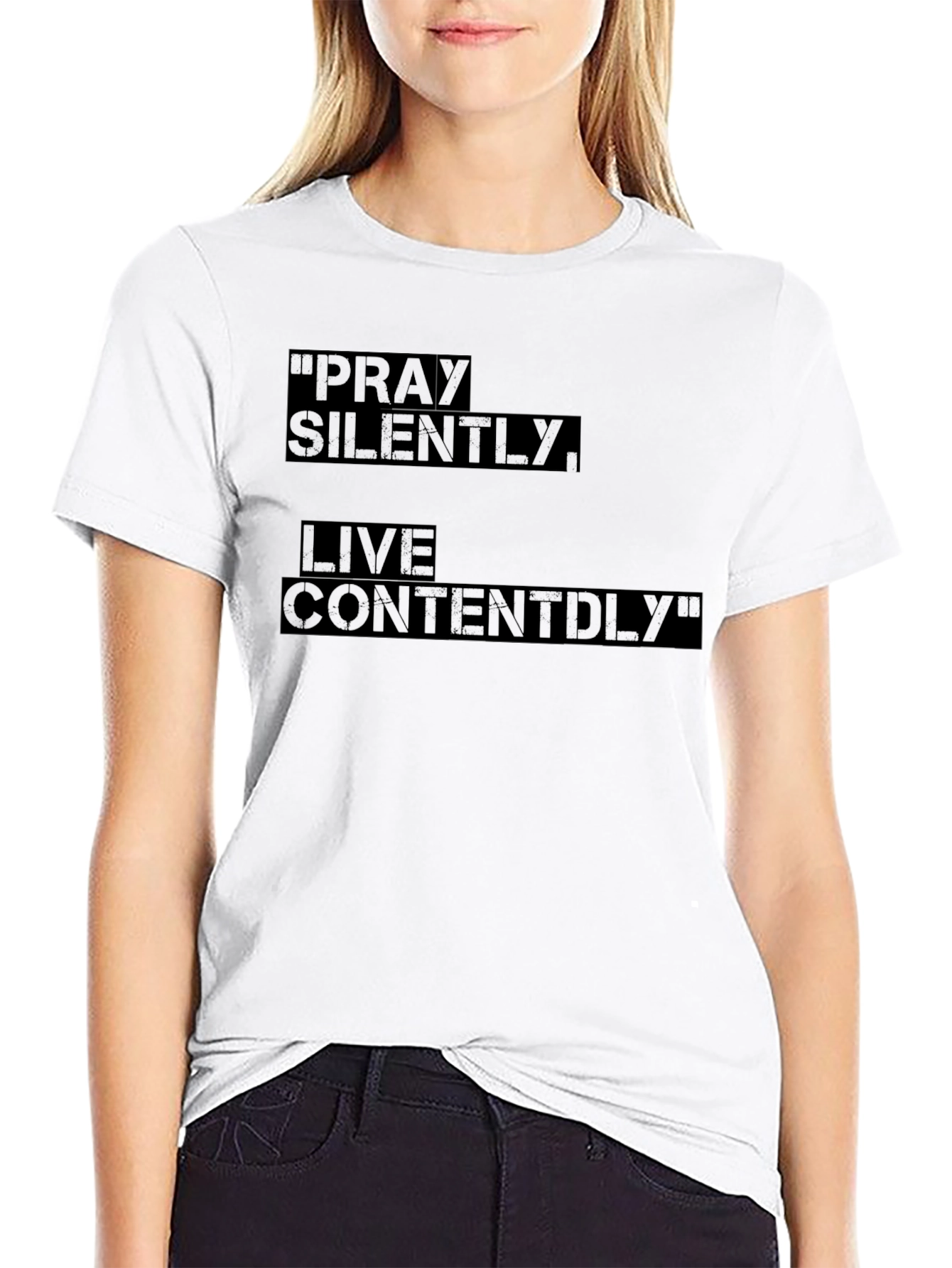 Black Pray Silently Live Contentedly Graphic T-Shirt view 9