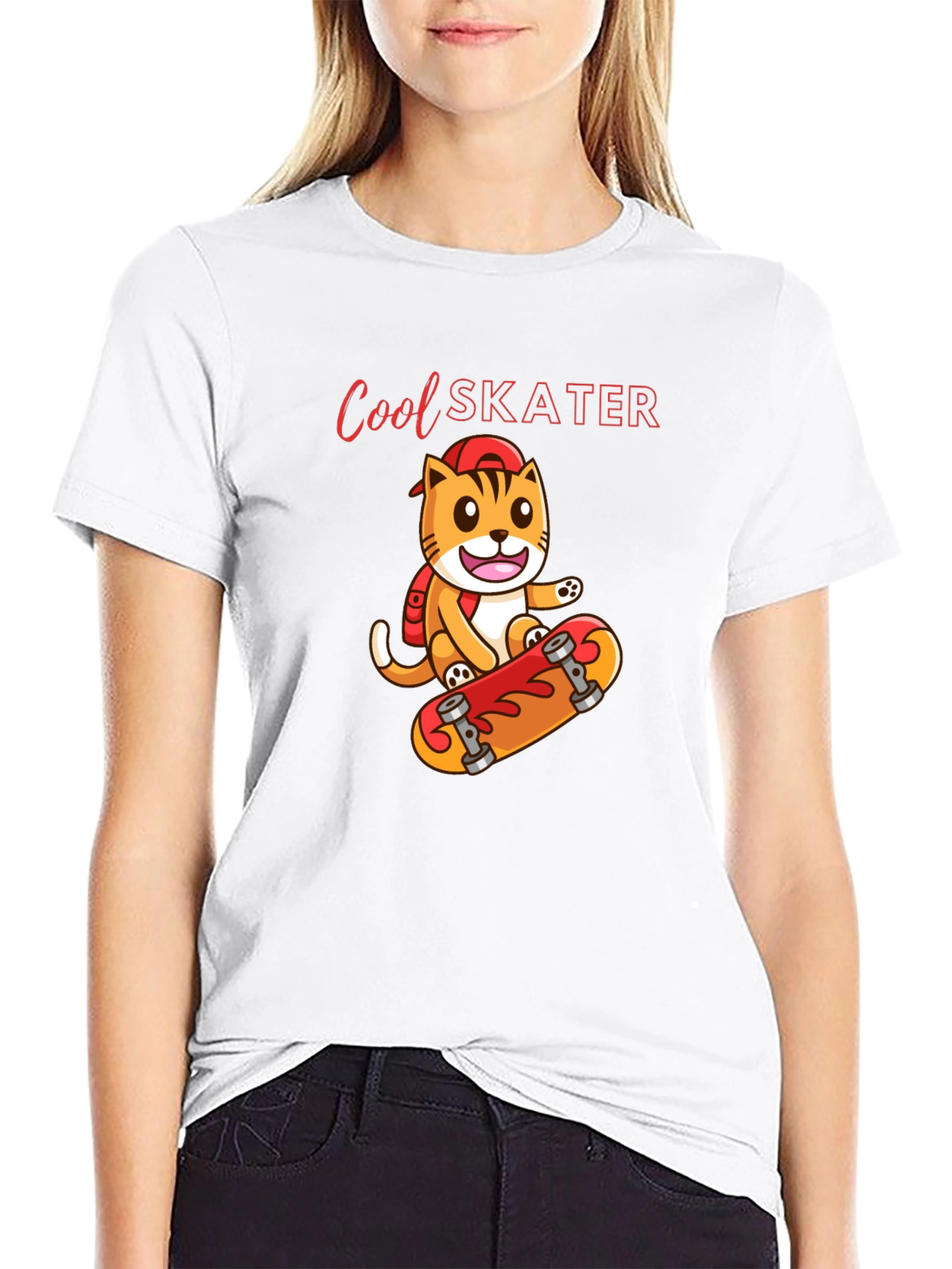 Black Cool Skater Cat Graphic Tee - Black Cotton T-Shirt view 9