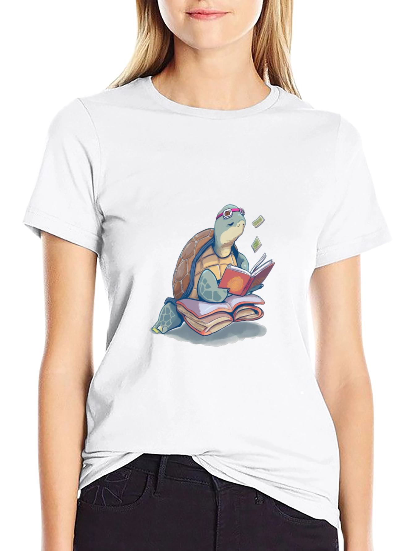 Black Turtle Reading Book T-Shirt view 9