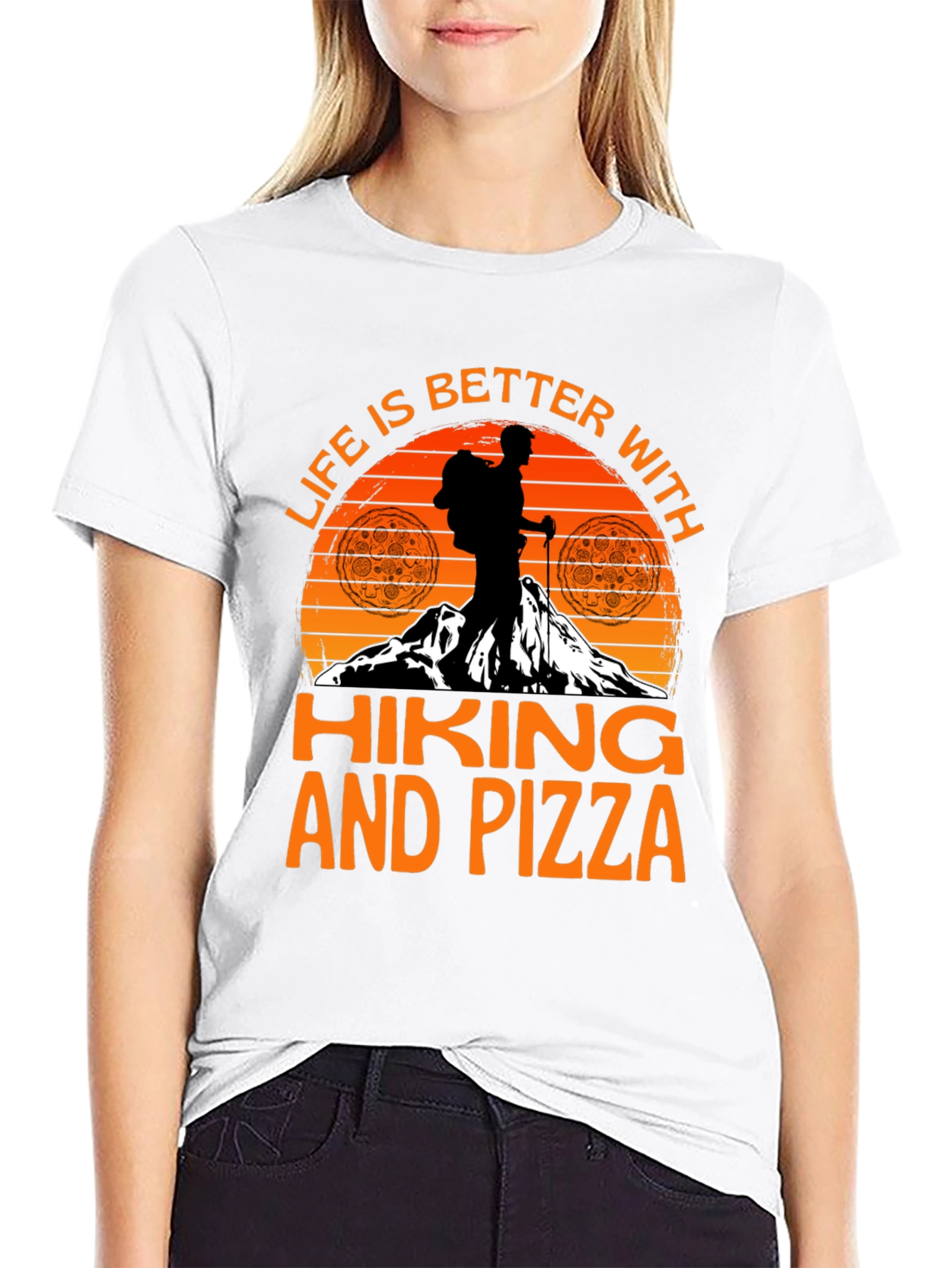 Black Hiking and Pizza Graphic Tee view 9