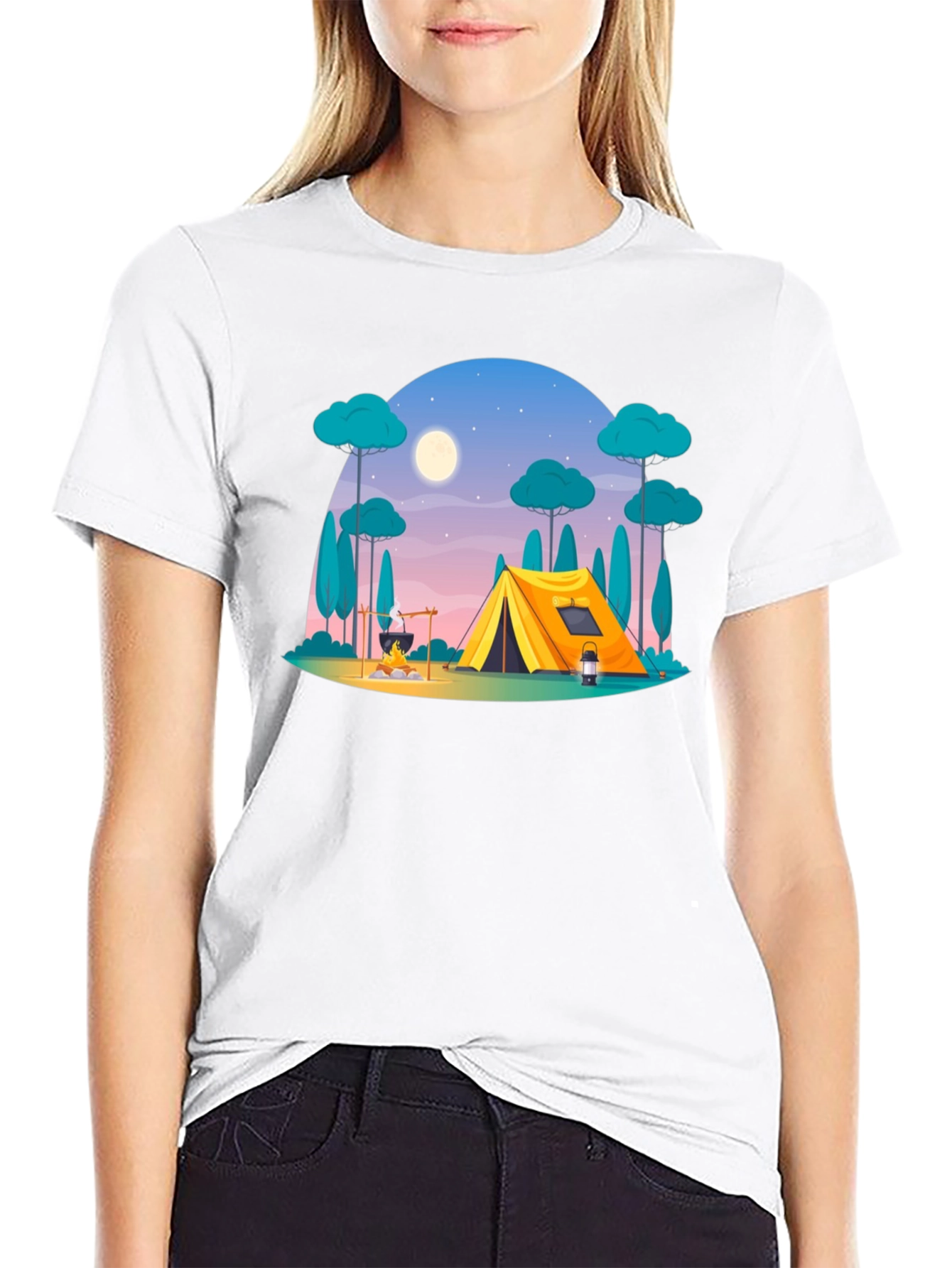 Black Camping Scene Graphic Tee - Outdoor Adventure Shirt view 9