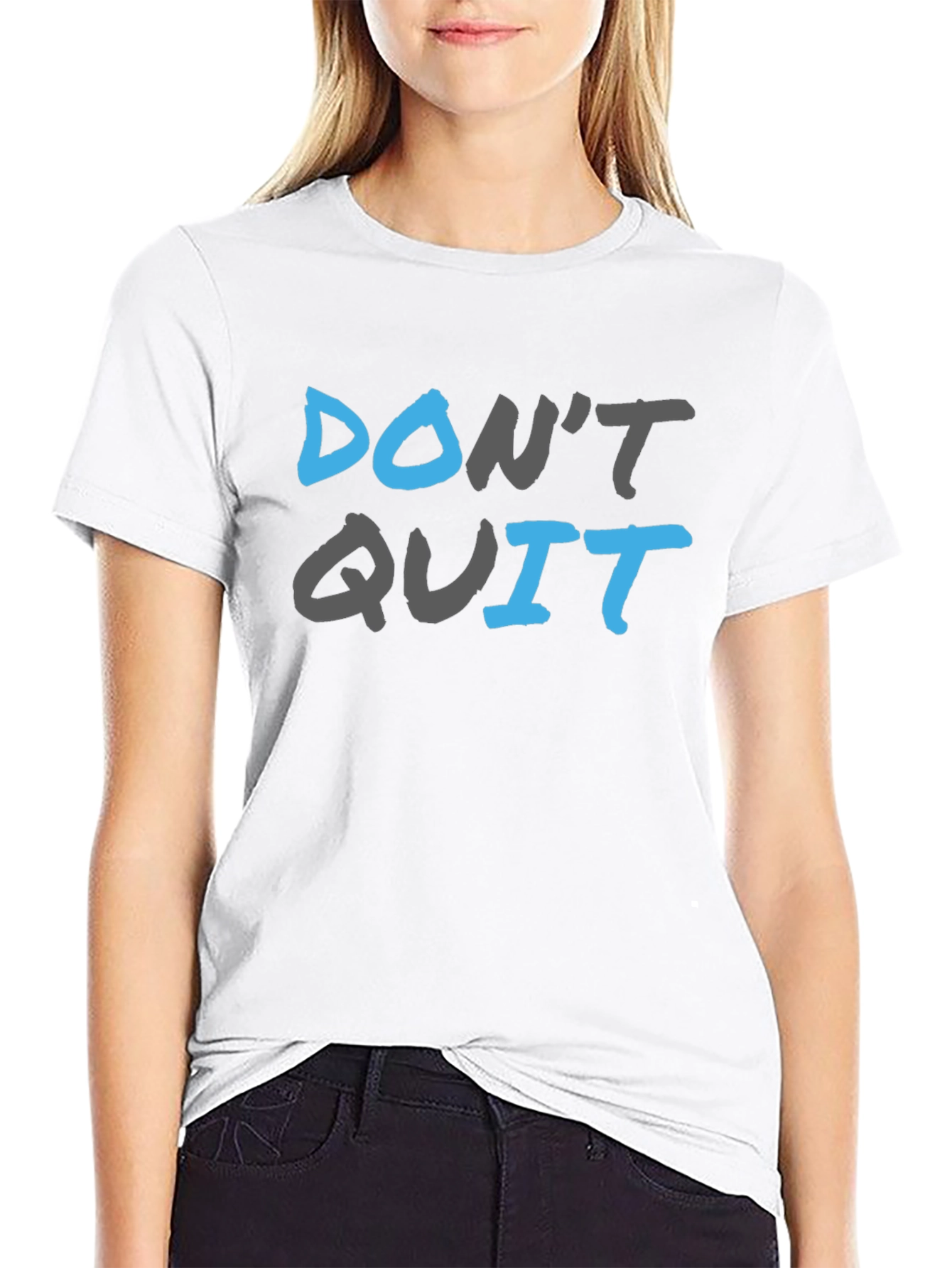 Black Motivational 'Don't Quit' Graphic Tee - Black Cotton Blend view 9