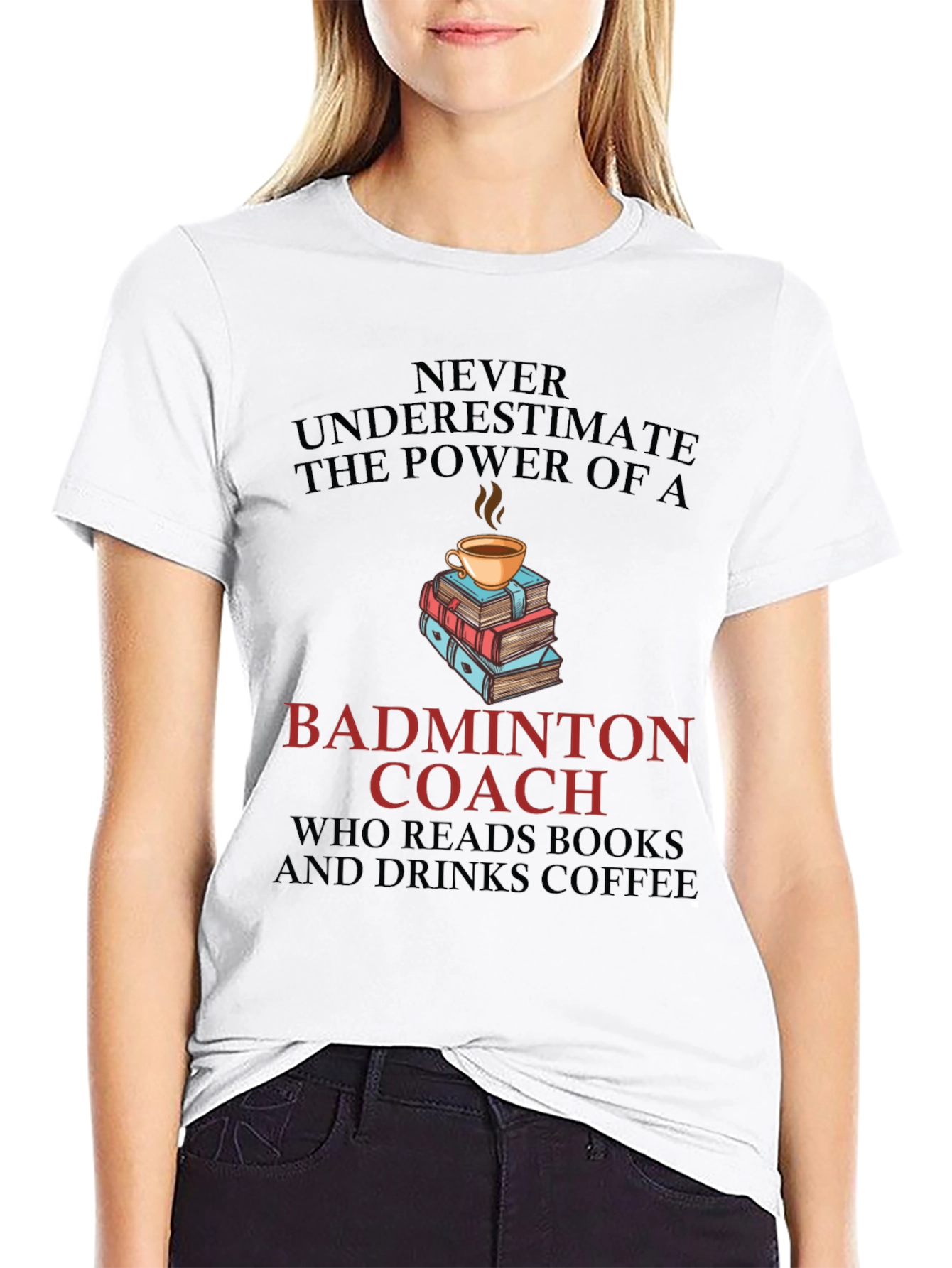 Black Badminton Coach Coffee & Books Graphic T-Shirt view 9