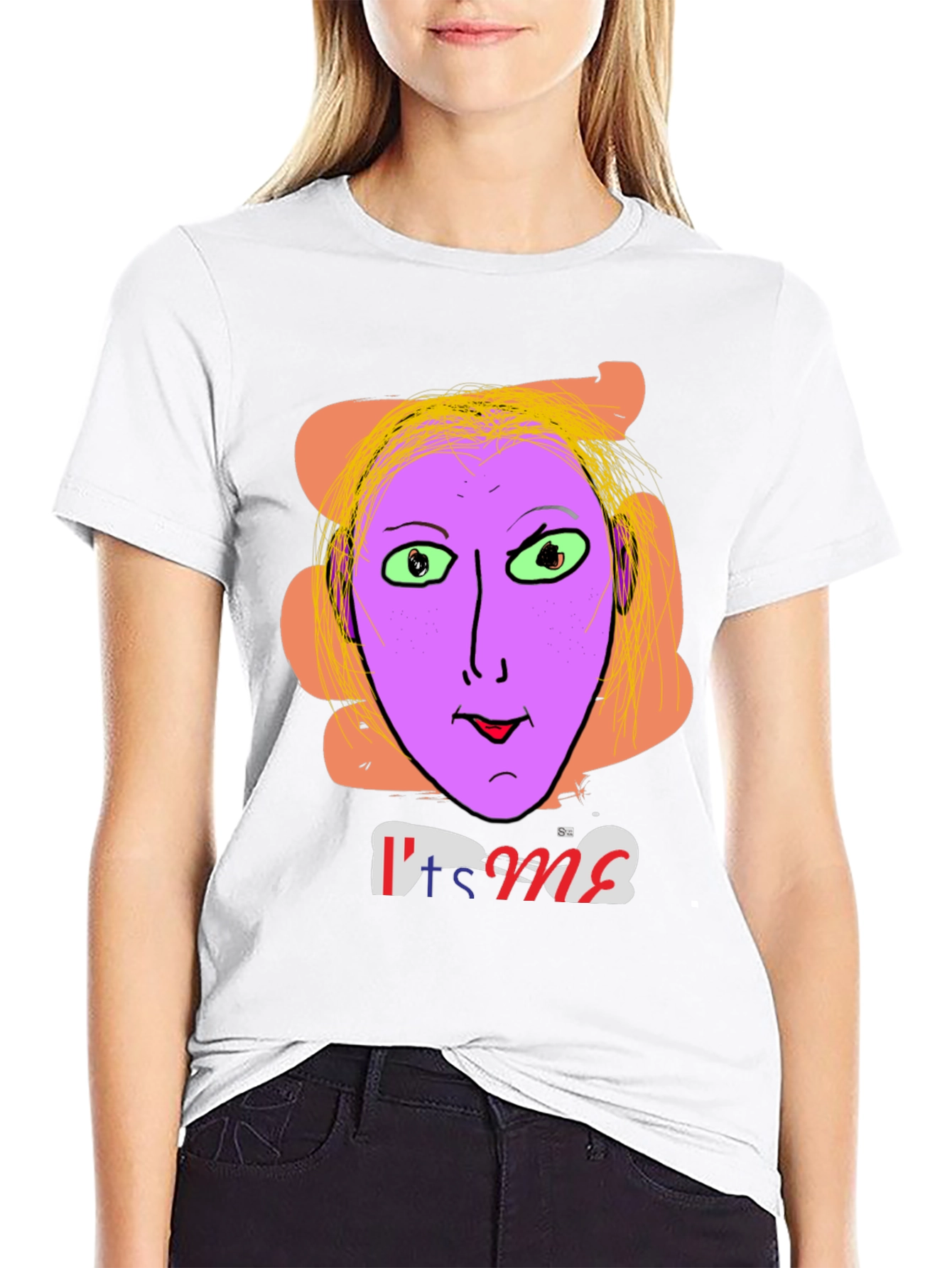 Black Unique Graphic Tee - "It's Me" Funny Purple Face view 9
