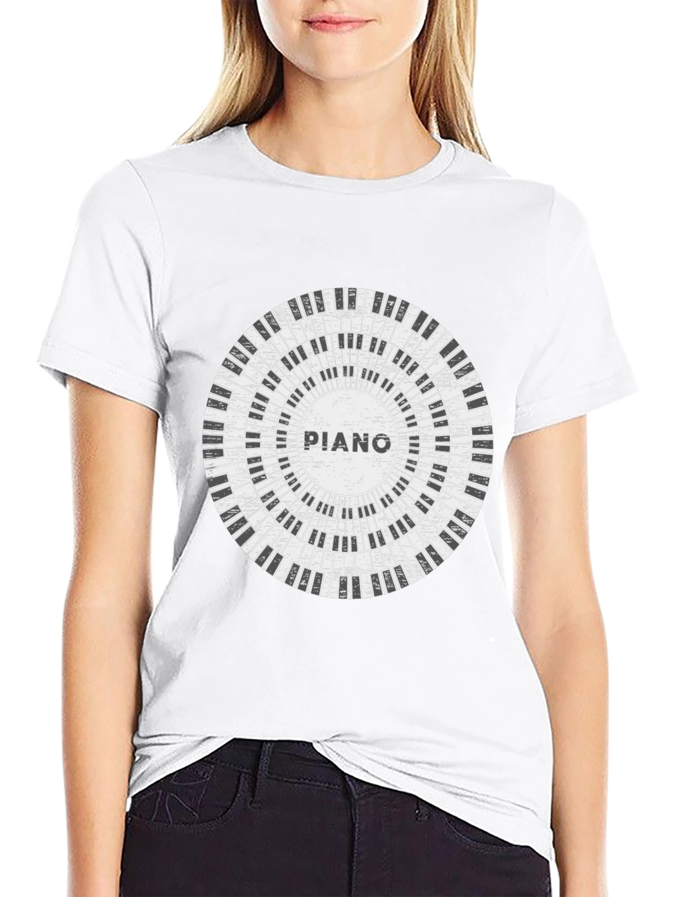 Black Piano Keys Circle Graphic Tee view 9