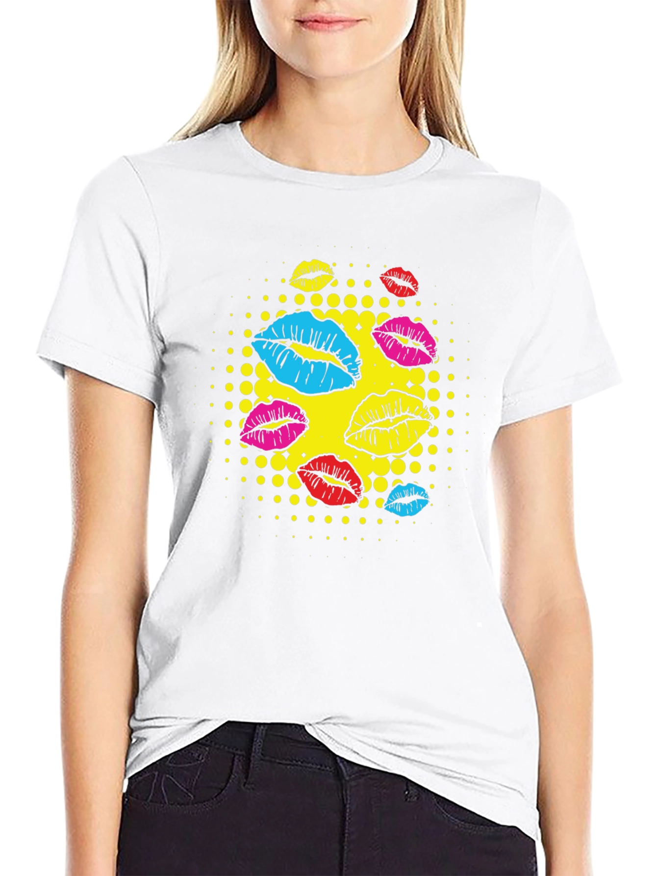 Black Pop Art Lips Graphic T-Shirt - Stylish Casual Wear view 9