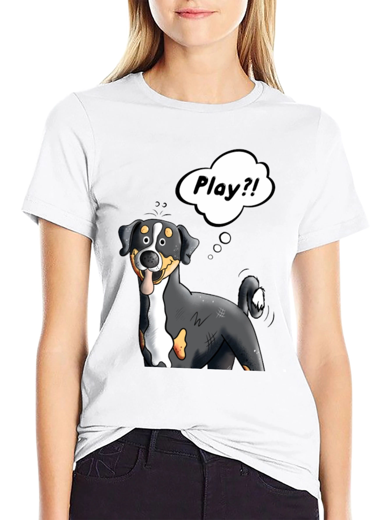Black Playful Dog Cartoon Graphic Tee view 9