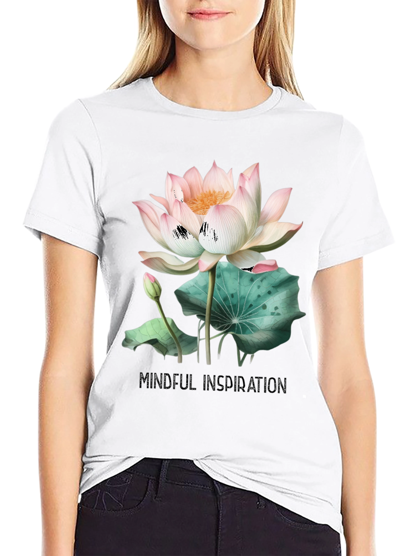 Black Mindful Inspiration Lotus Graphic Tee - Black view 9