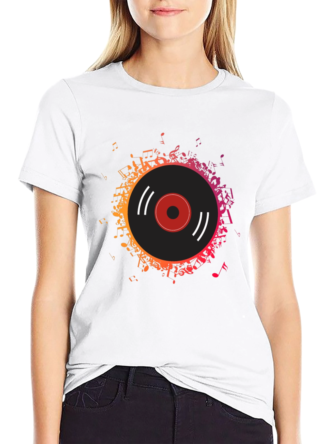 Black Vinyl Record Music Notes Graphic Tee view 9