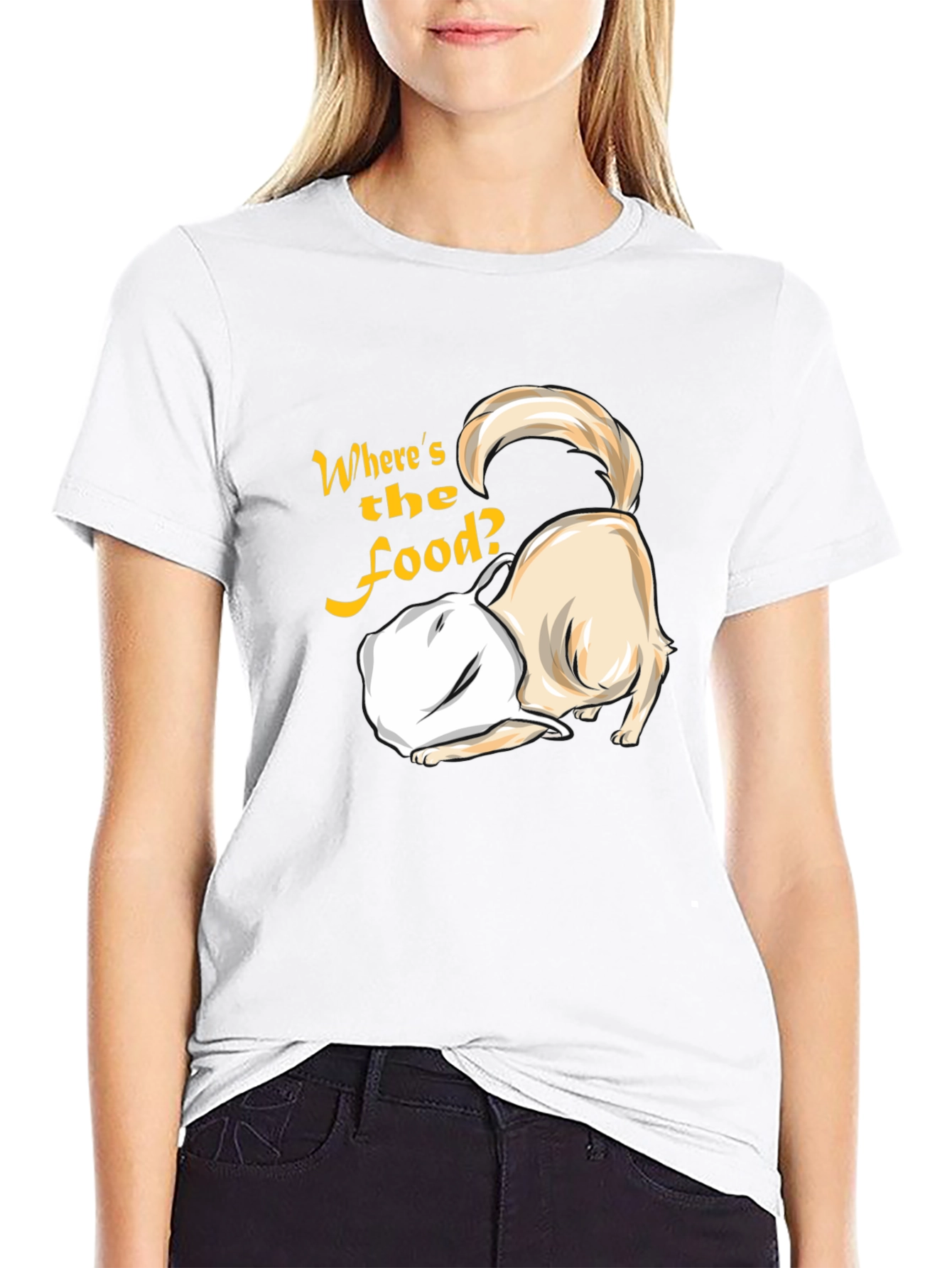 Black Funny Dog 'Where's the Food?' Black T-Shirt view 9