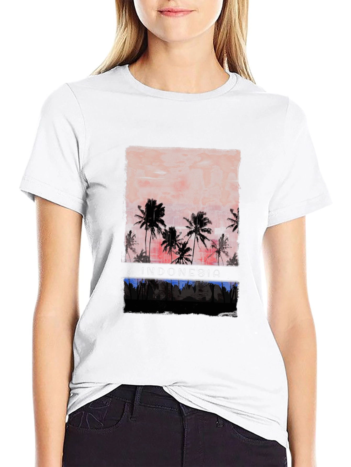Black Indonesia Palm Tree Graphic Tee - Black view 9