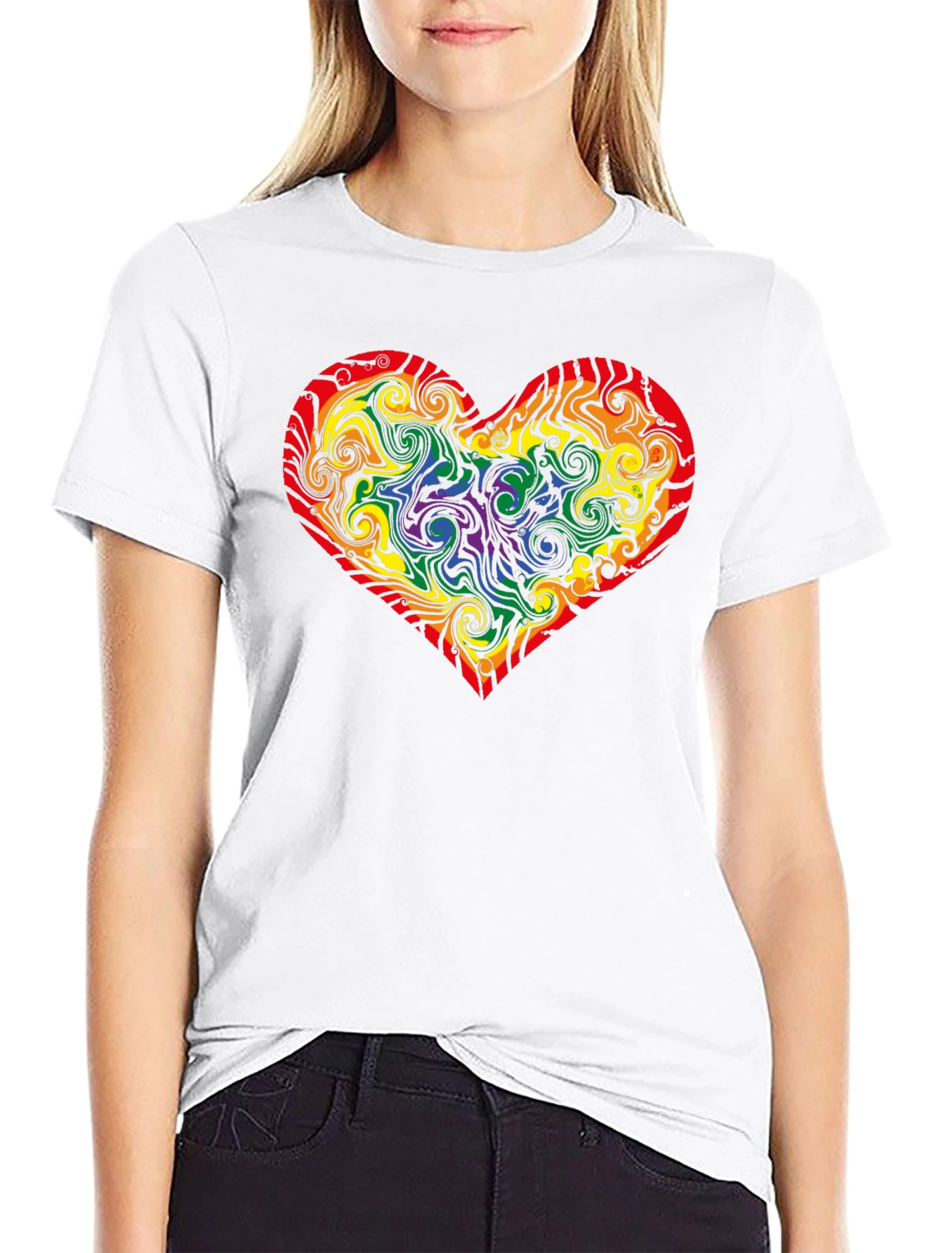 Black Rainbow Heart Swirl T-Shirt - Pride Apparel view 9
