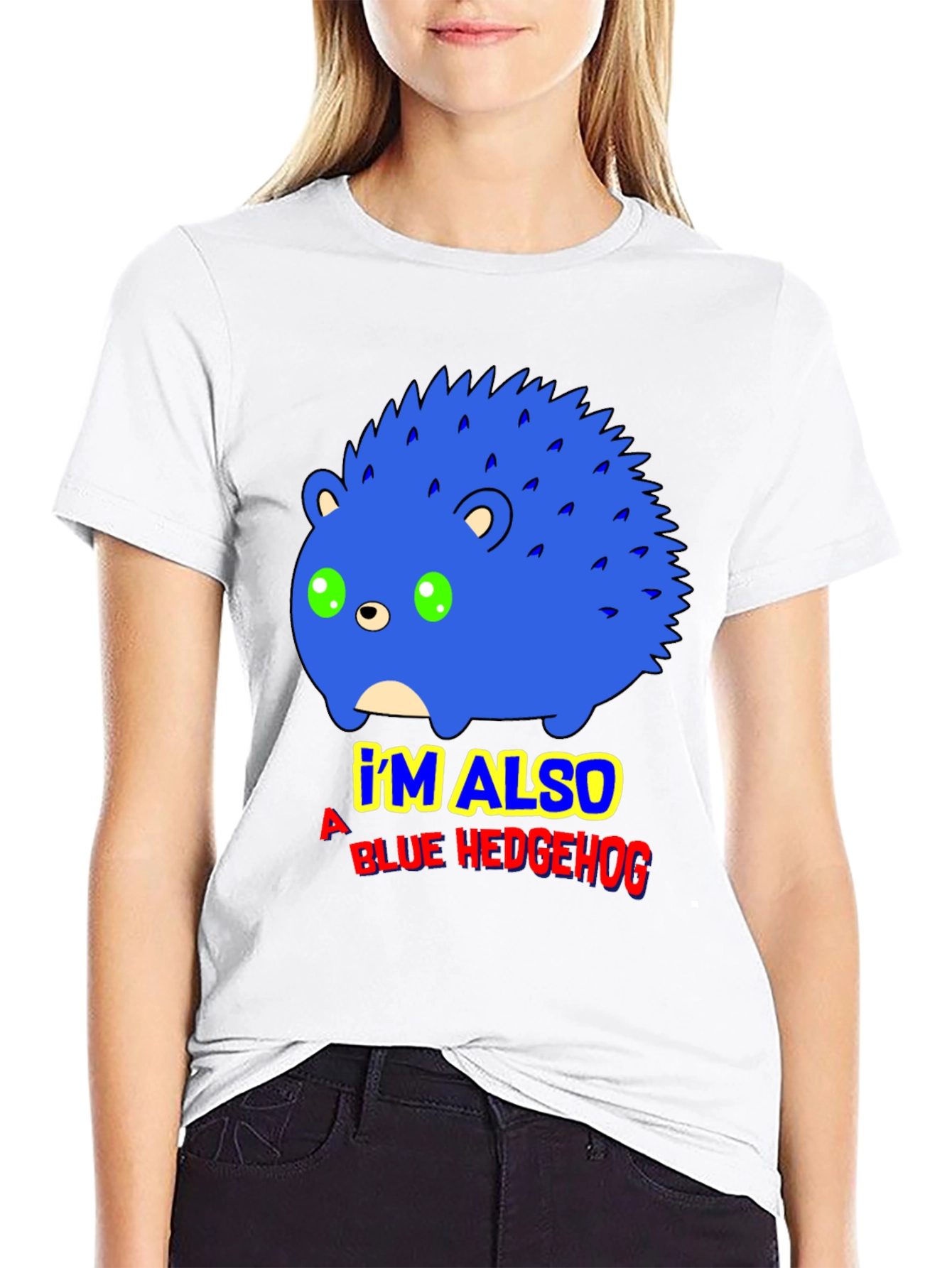 Black Blue Hedgehog Graphic T-Shirt - Funny Cartoon Tee view 9