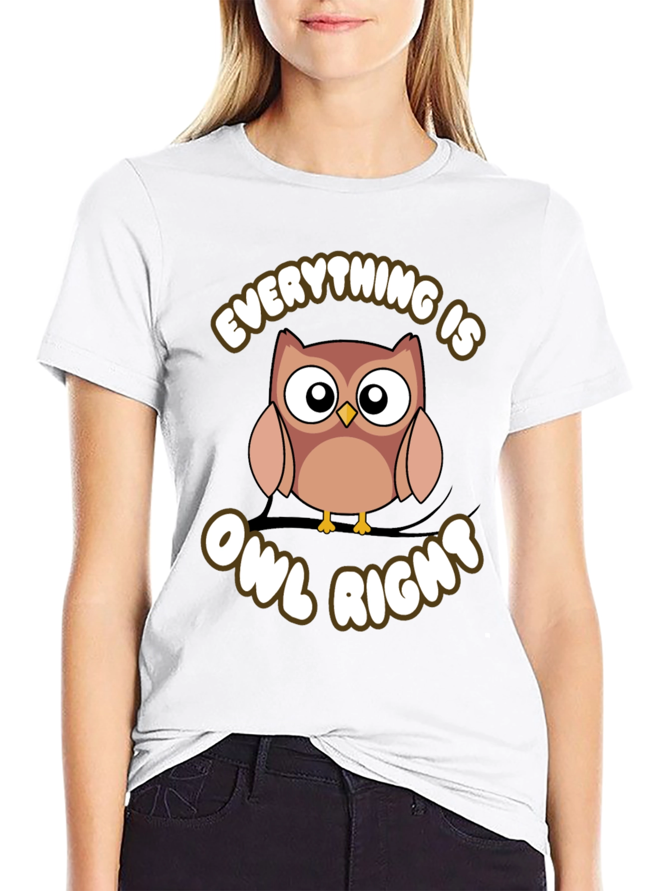 Black Everything Is Owl Right Graphic T-Shirt view 9