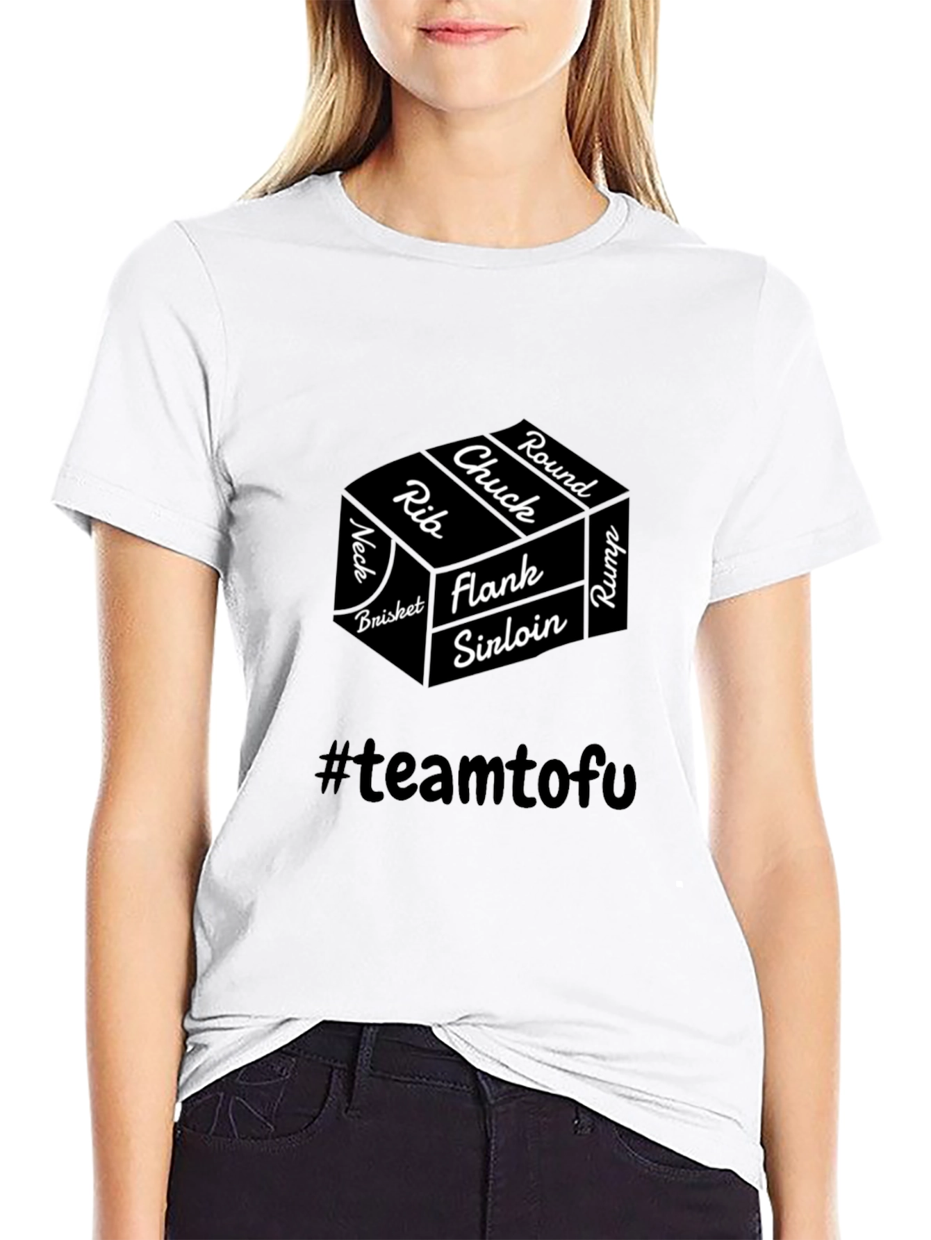 Black Funny Meat Cuts Team Tofu Black T-Shirt view 9