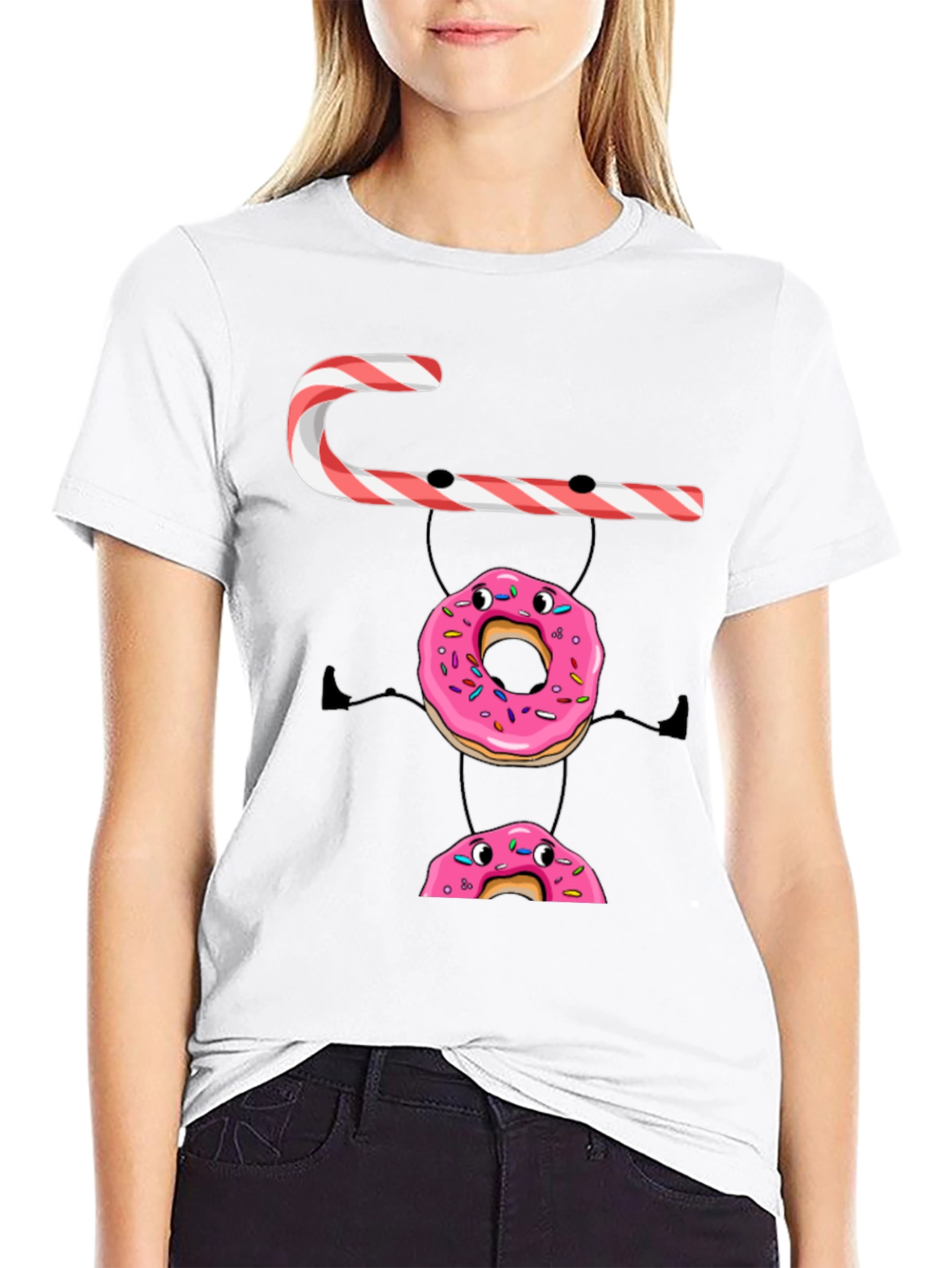Black Candy Cane Donut Stack T-Shirt view 9