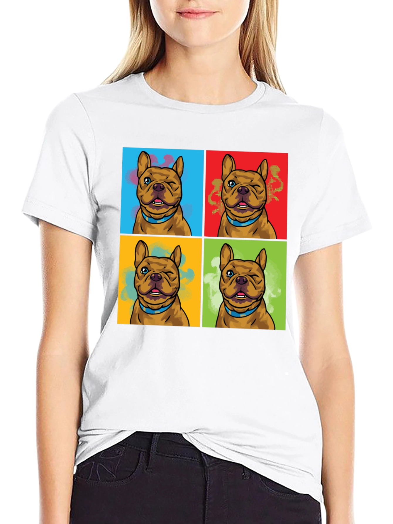 Black Pop Art Bulldog Print T-Shirt view 9