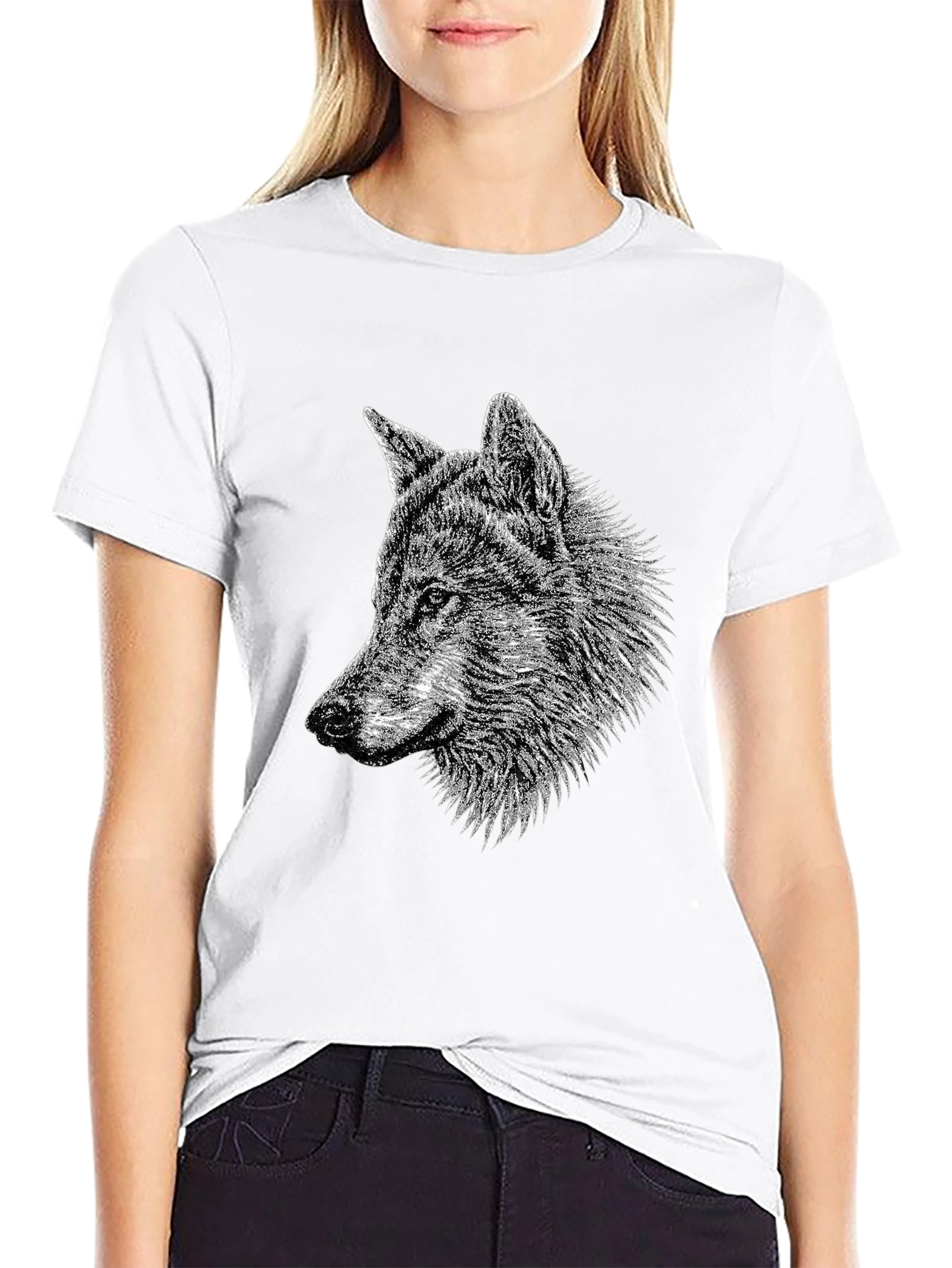 Black Wolf Graphic Tee - Black Cotton T-Shirt view 9