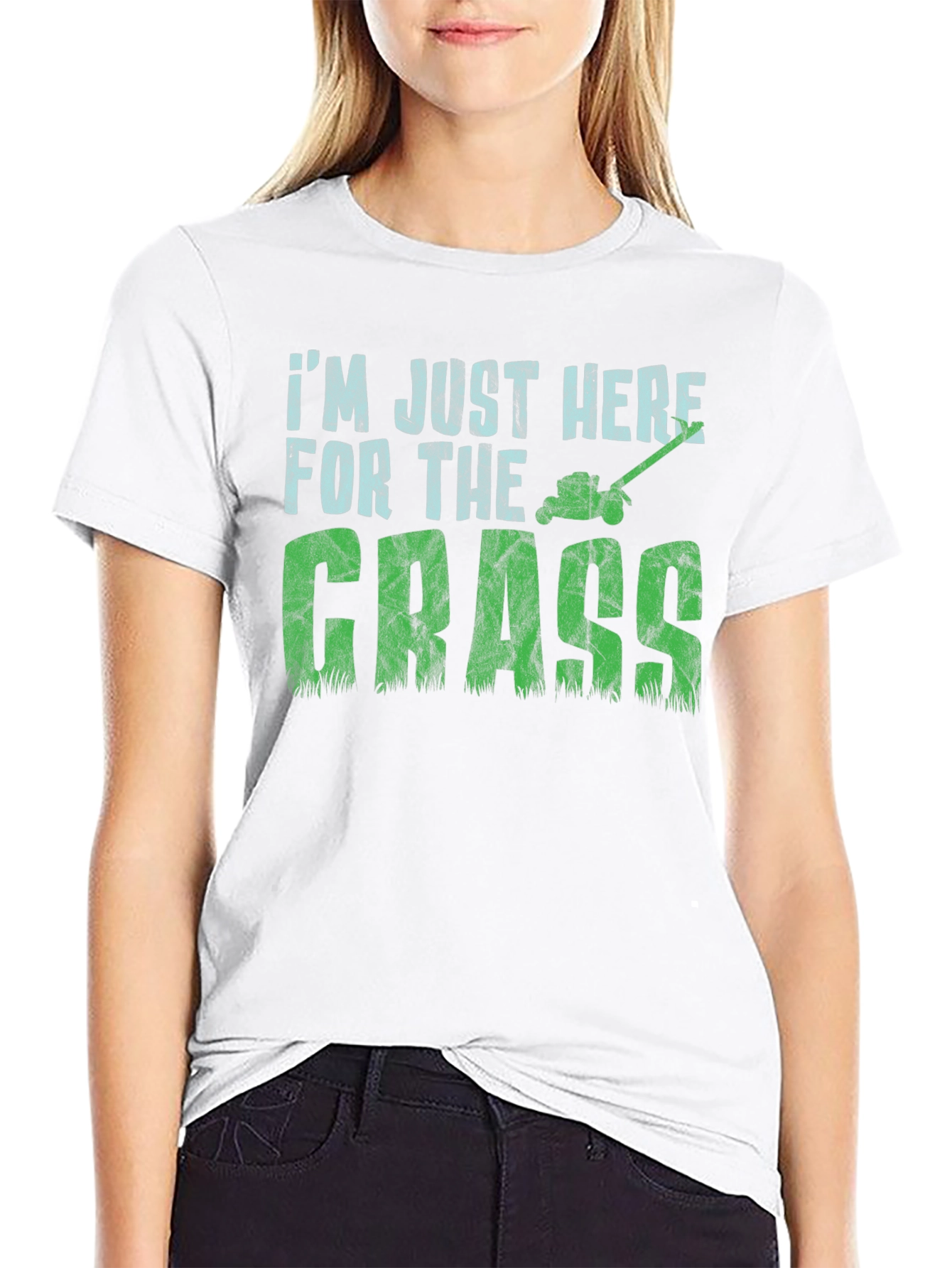Black I'm Just Here for The Grass T-Shirt - Lawn Care Humor view 9