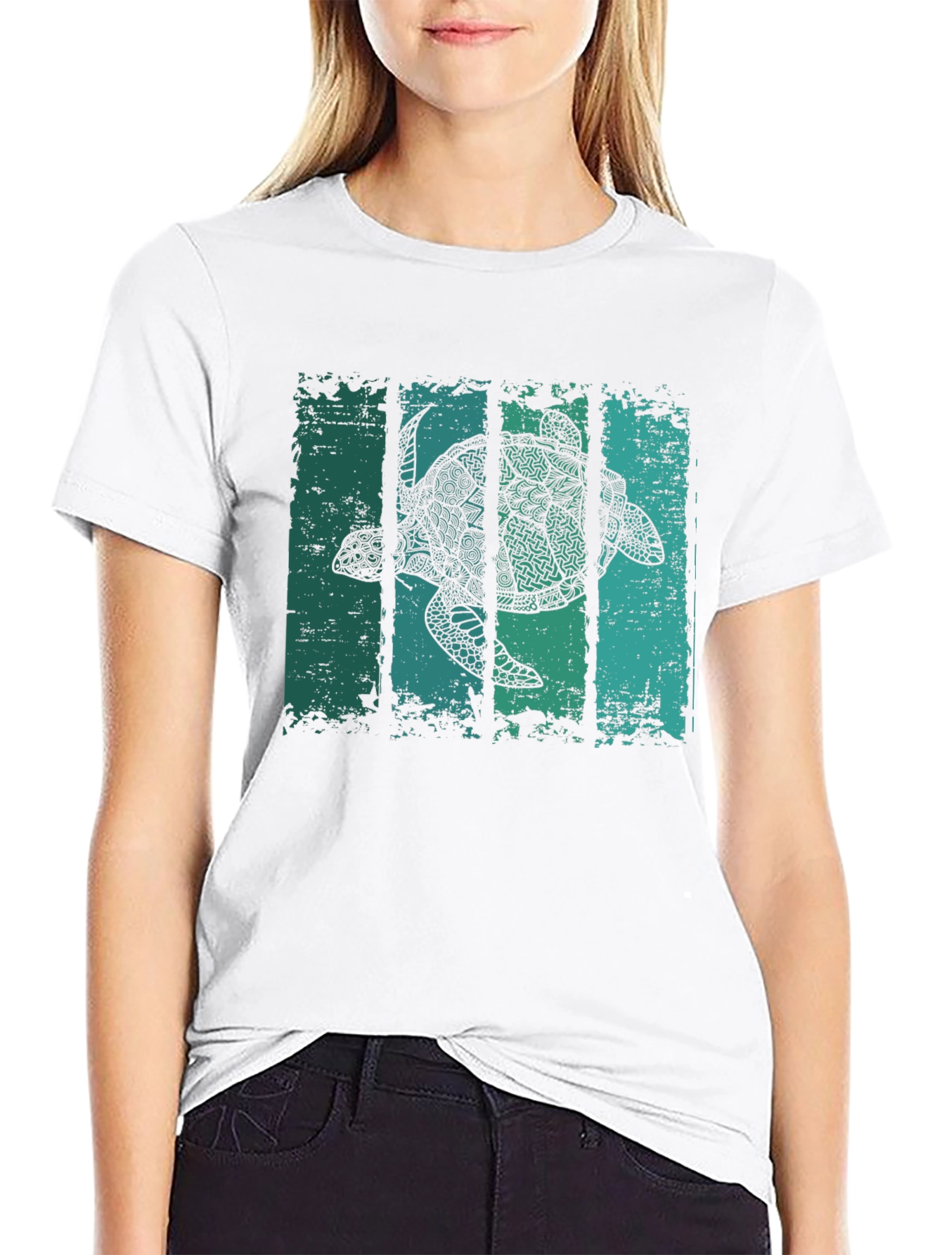 Black Turtle Graphic Print Crew Neck T-Shirt view 9