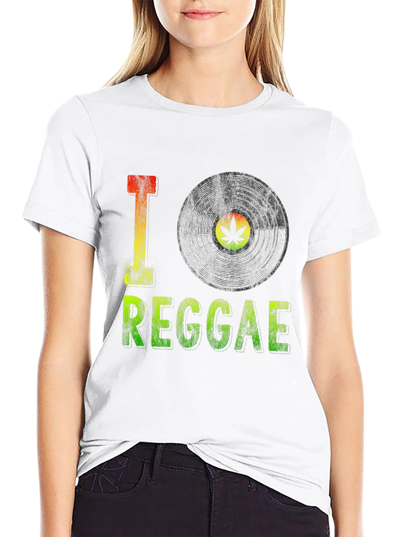 Black I Love Reggae Vinyl Record Graphic Tee - Black view 9