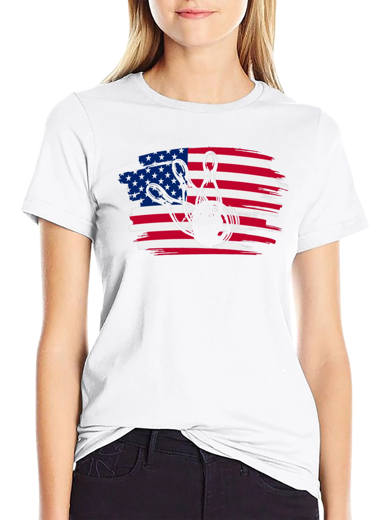 Black American Flag Bowling T-Shirt view 9