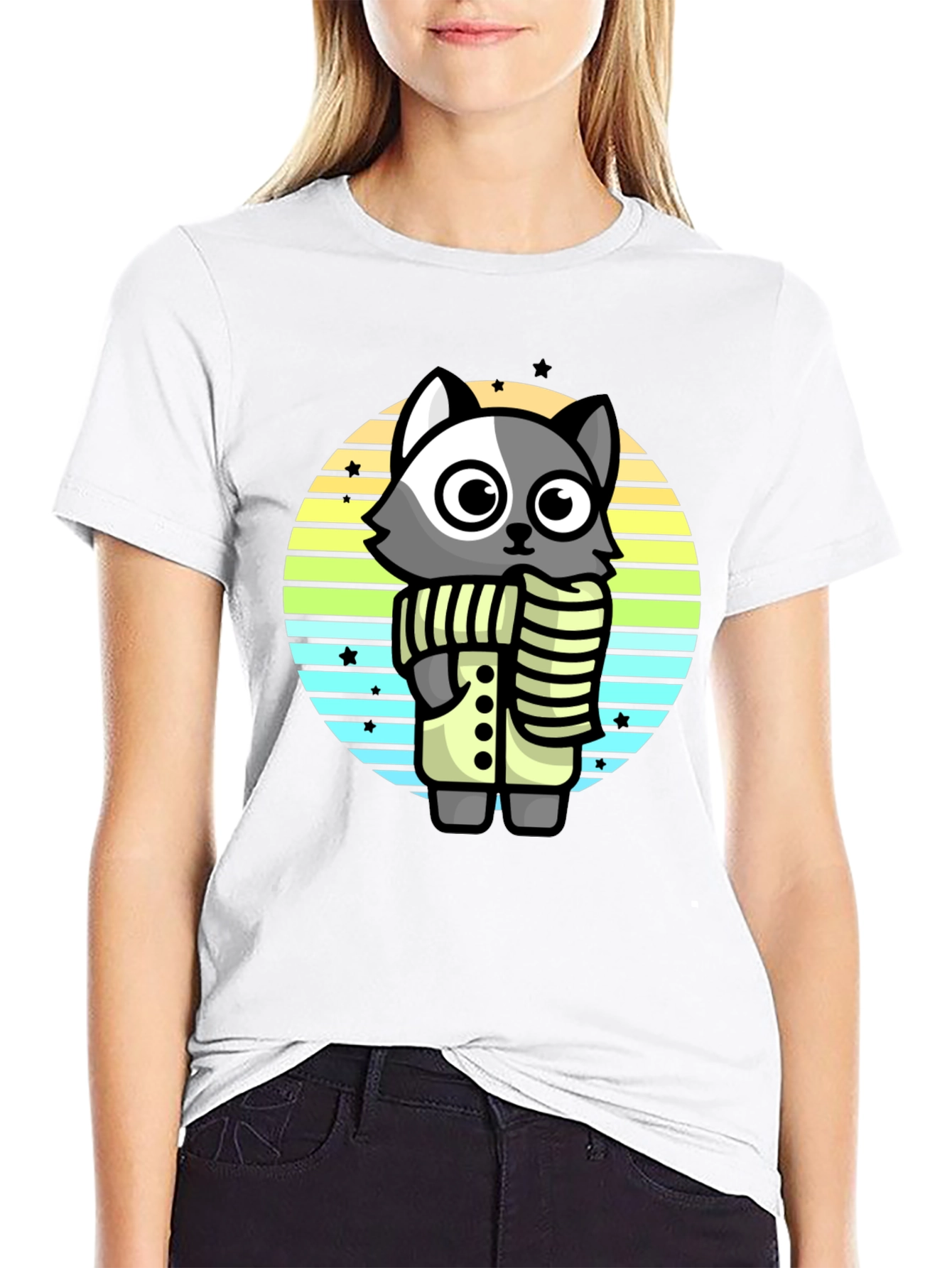 Black Cute Raccoon T-Shirt - Stylish Cartoon Design view 9