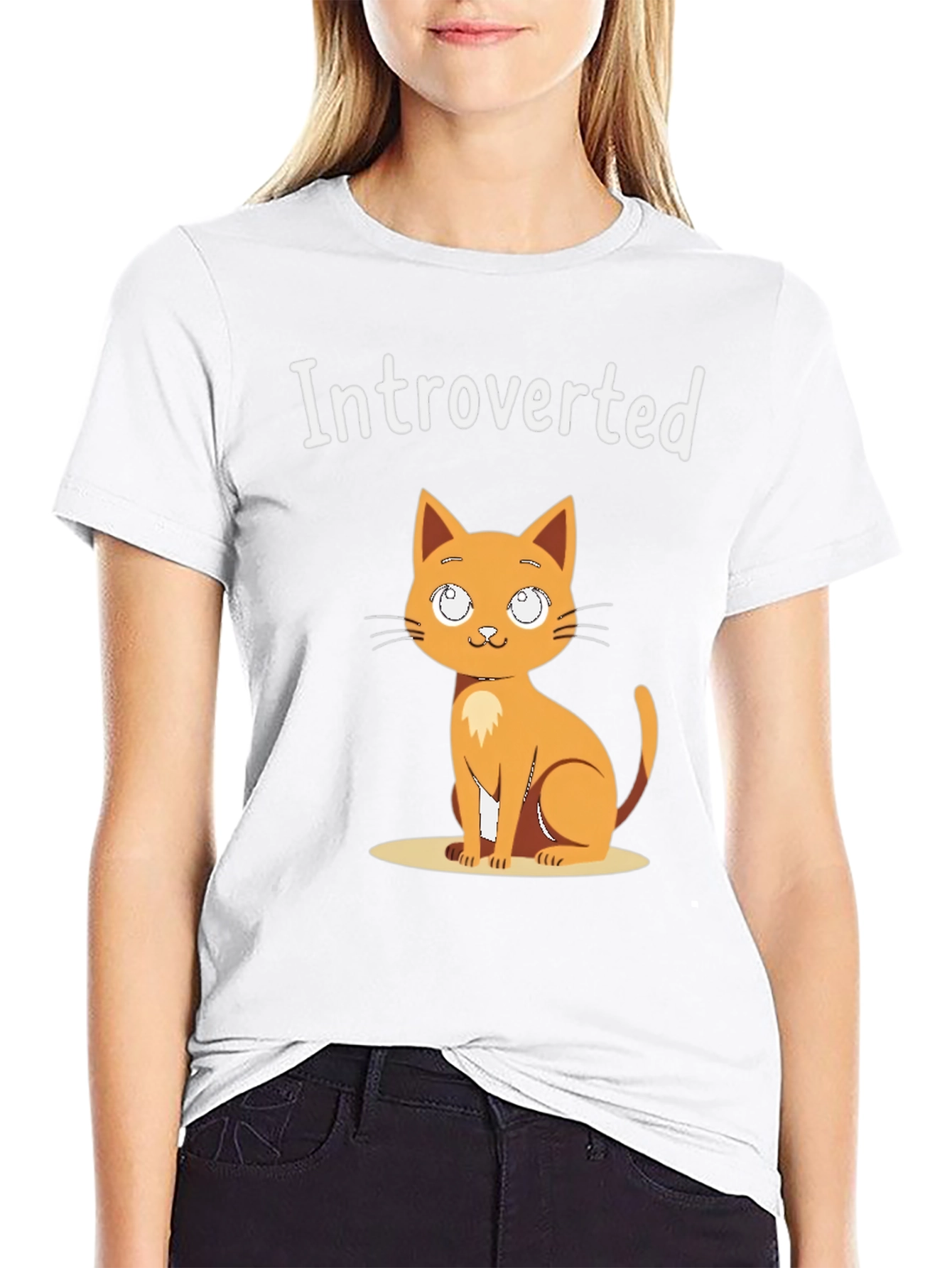 Black Introverted Cat Graphic Tee - Black Cotton T-Shirt view 9