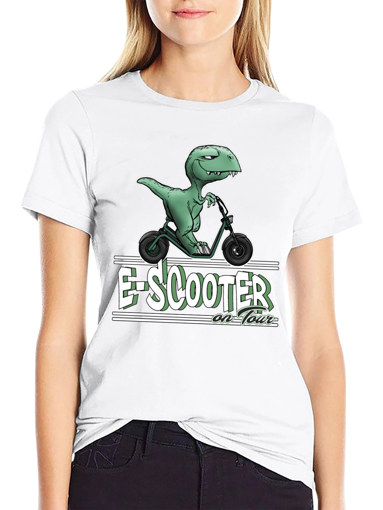 Black E-Scooter Dinosaur T-Shirt - On Tour view 9