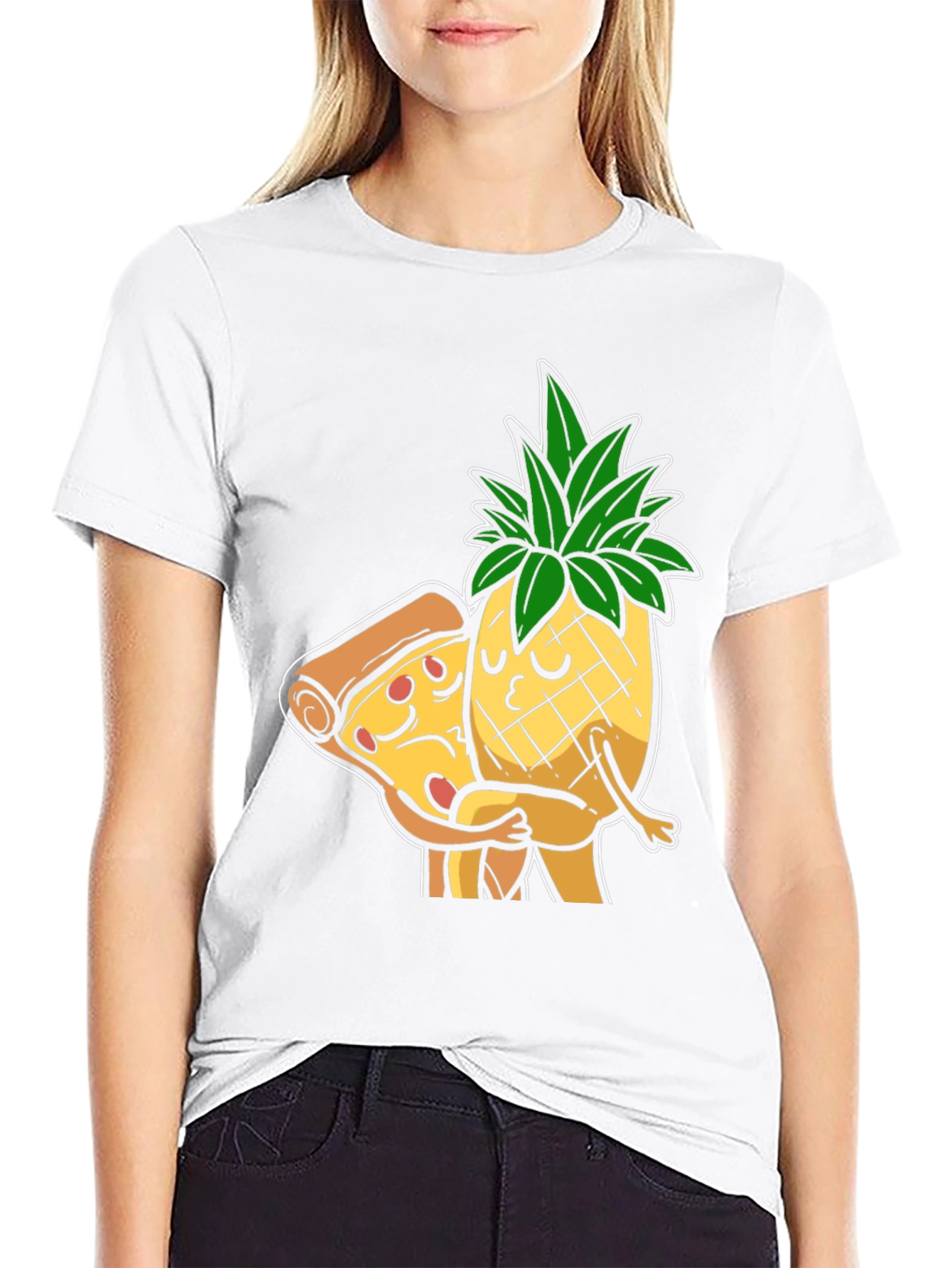 Black Pizza & Pineapple Hugs Graphic T-Shirt view 9