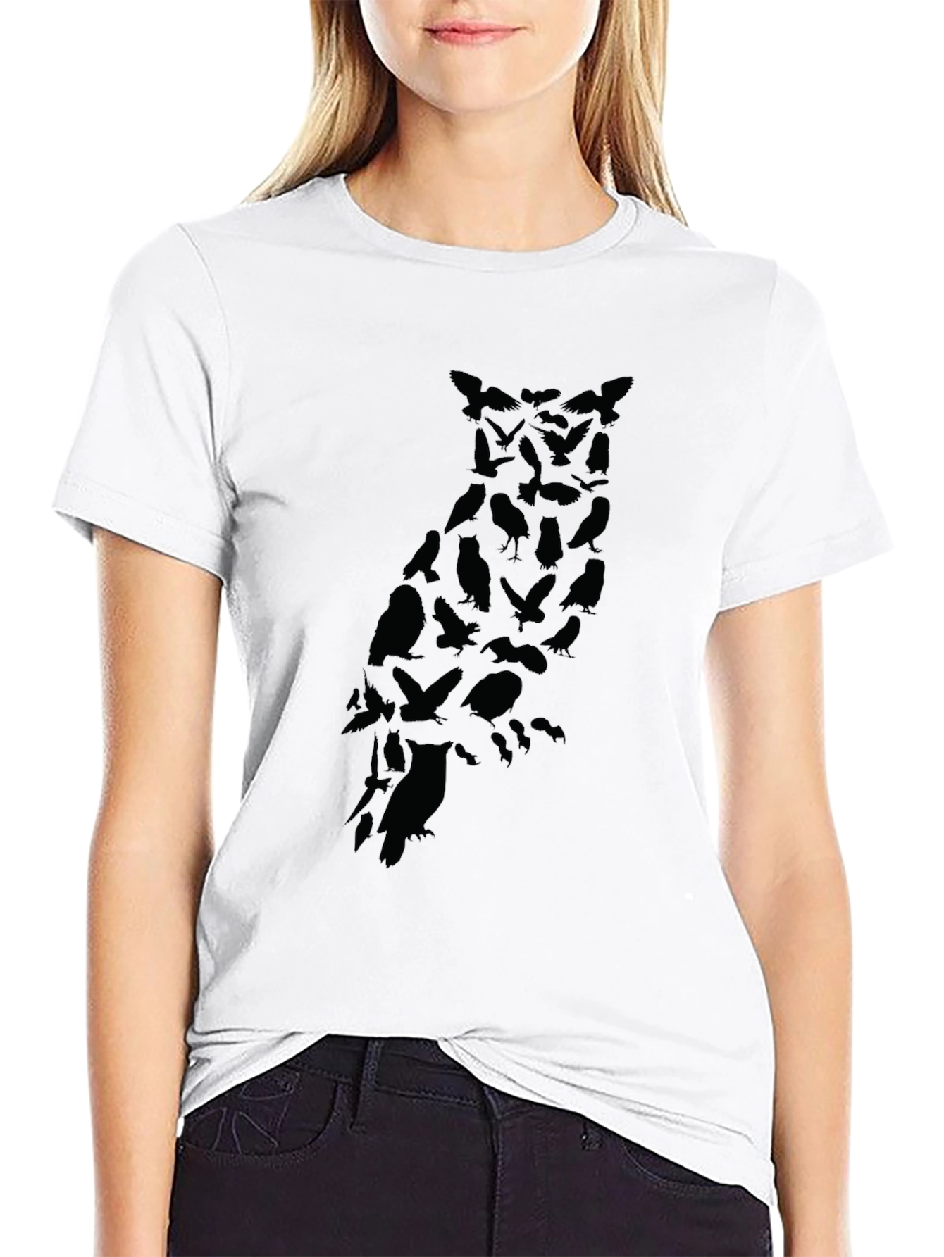 Black Men's Owl Silhouette Graphic Black T-Shirt view 9