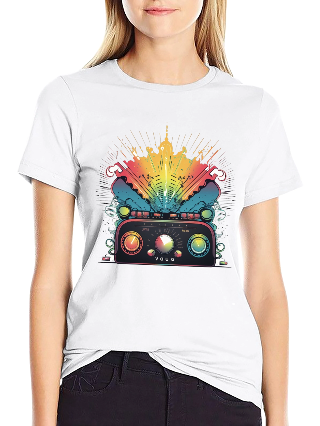 Black Retro Radio T-Shirt - Colorful Graphic Tee view 9