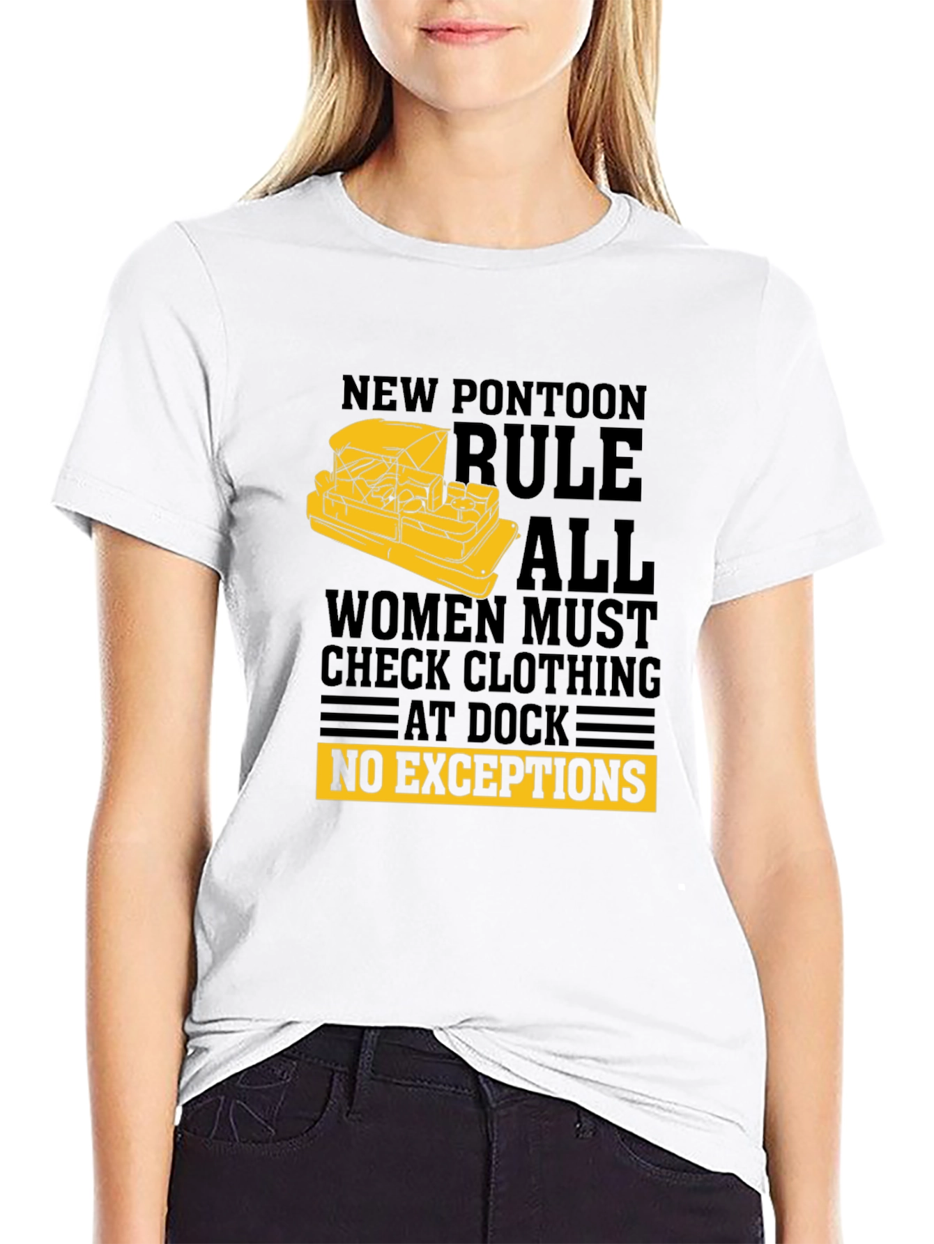 Black New Pontoon Rules T-Shirt - Funny Boat Apparel view 9