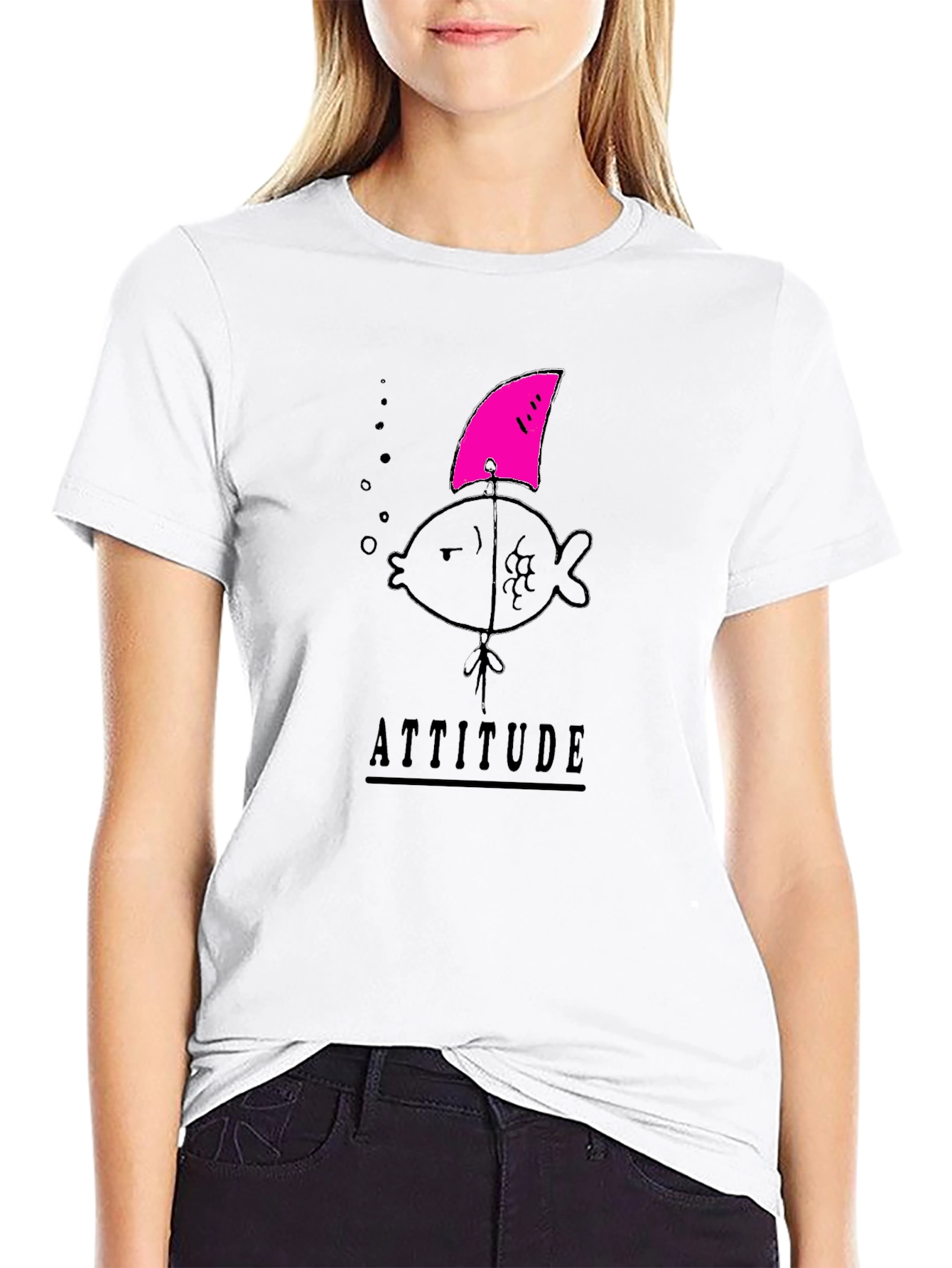 Black Attitude Fish Tee - Shark Fin Humor view 9