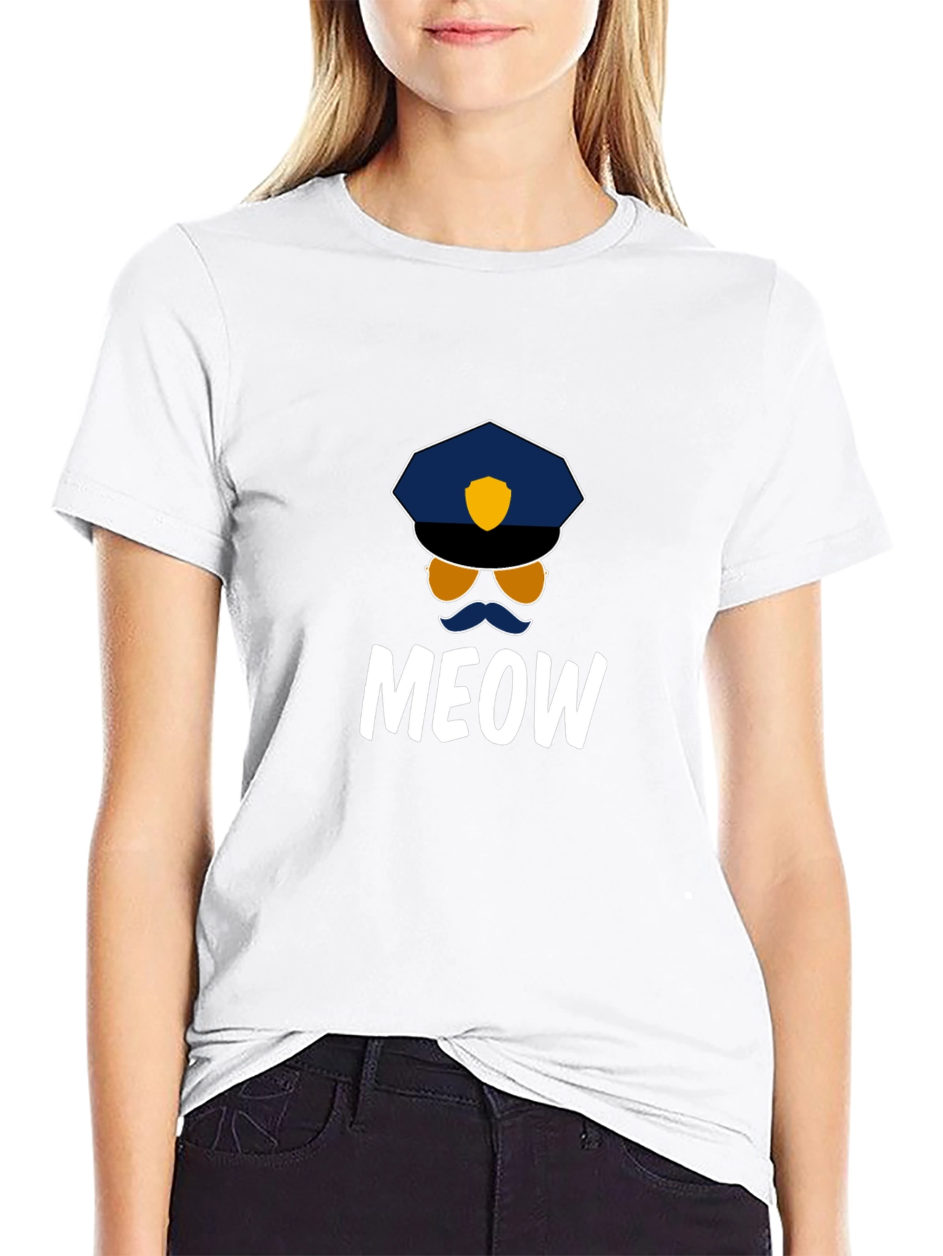 Black Meow Cop T-Shirt - Fun Graphic Tee view 9