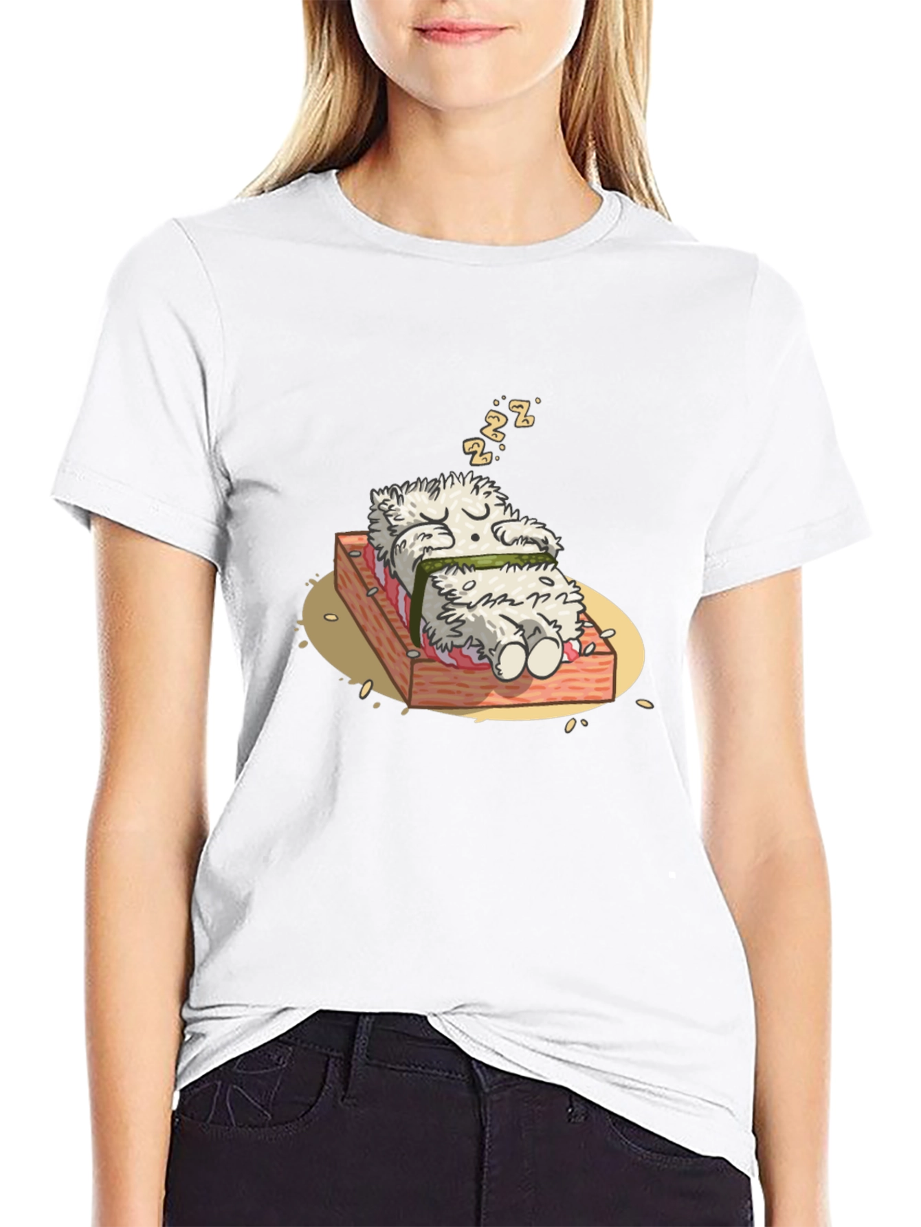 Black Sushi Dreams T-Shirt - Funny Cartoon Graphic Tee view 9