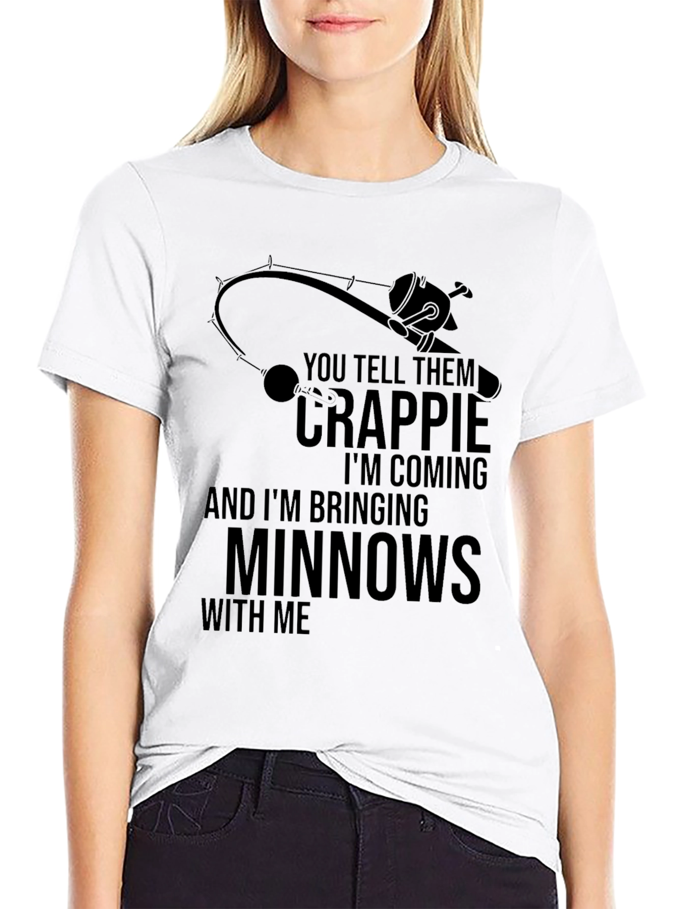 Black Crappie Fishing T-Shirt - Minnows & Rod Graphic view 9